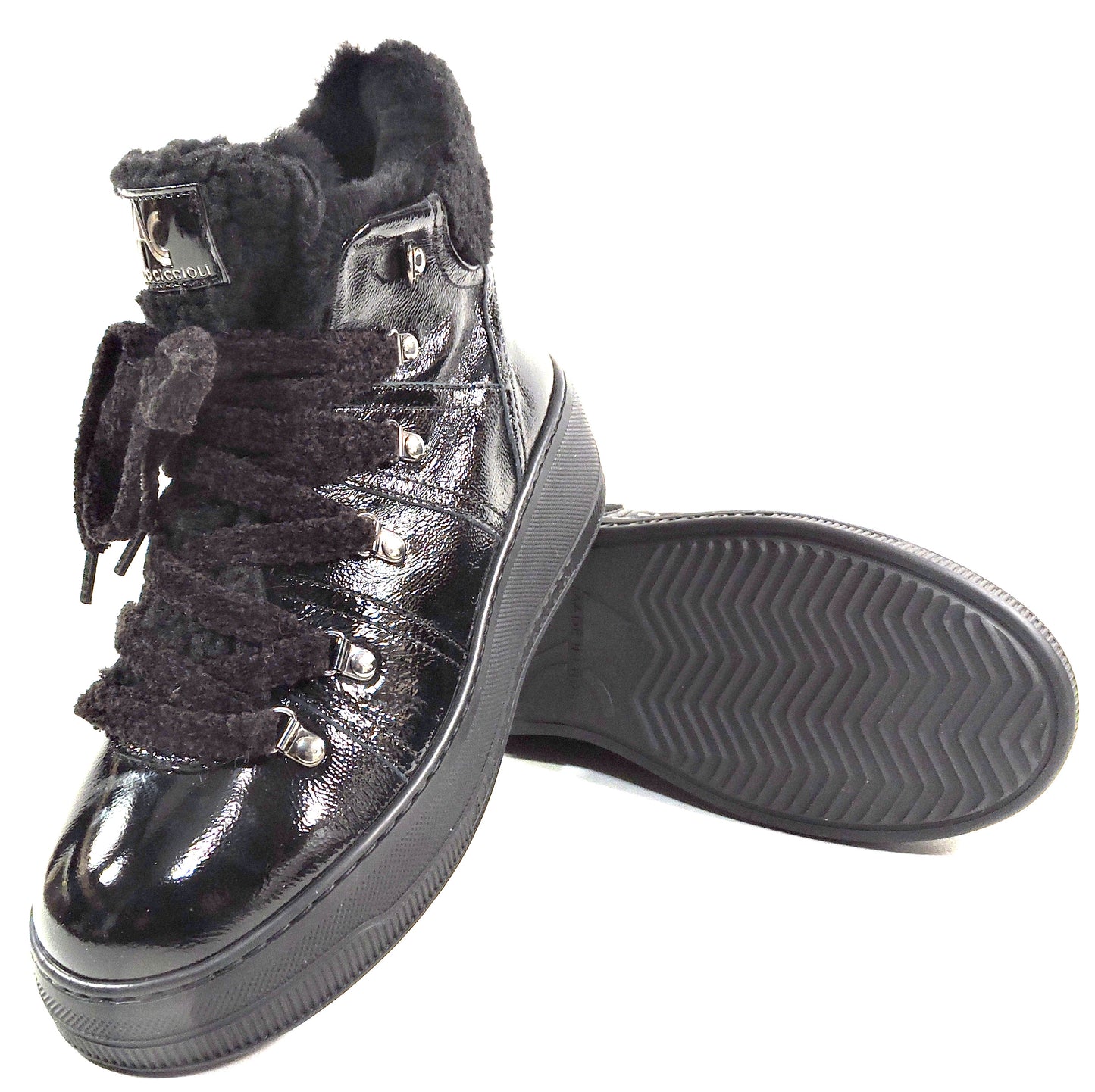 ALBERTO CICCIOLI 🇮🇹 WOMEN'S BLACK PATENT LEATHER ANKLE COMFORT BOOTIES 37 EU