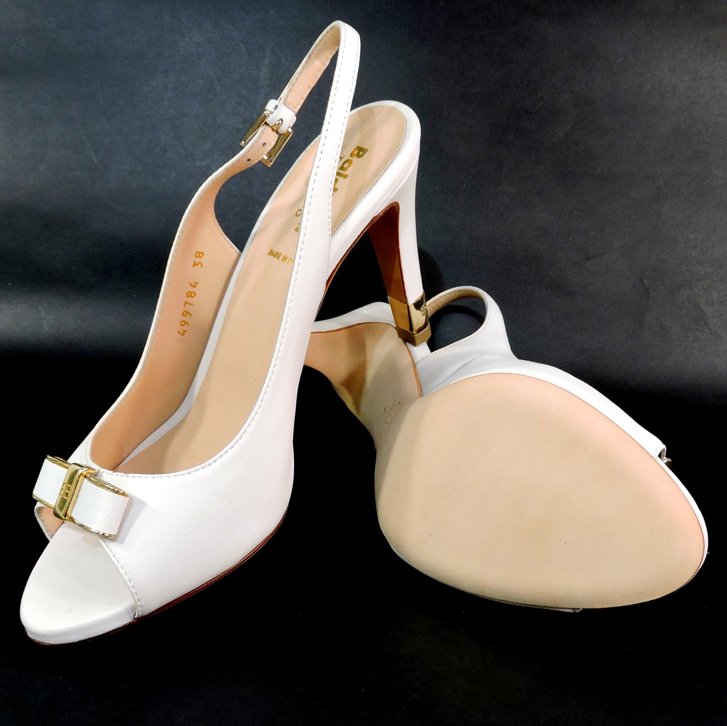 BALDININI 🇮🇹 WOMEN'S WHITE SOFT LEATHER COMFORT FASHION HEELED SANDALS