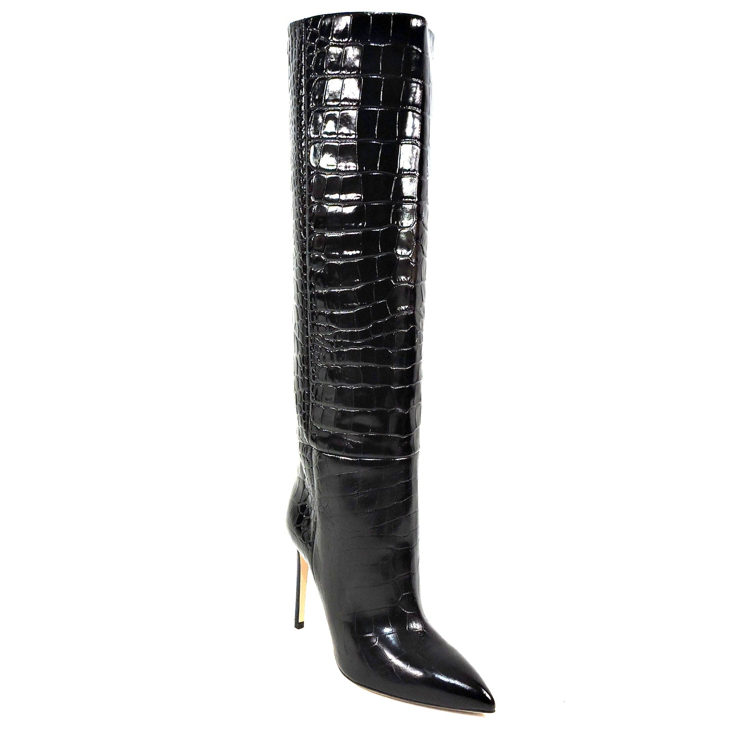 PARIS TEXAS 🇮🇹 WOMEN'S BLACK EMBOSSED CROCO STILETTO FASHION BOOTS
