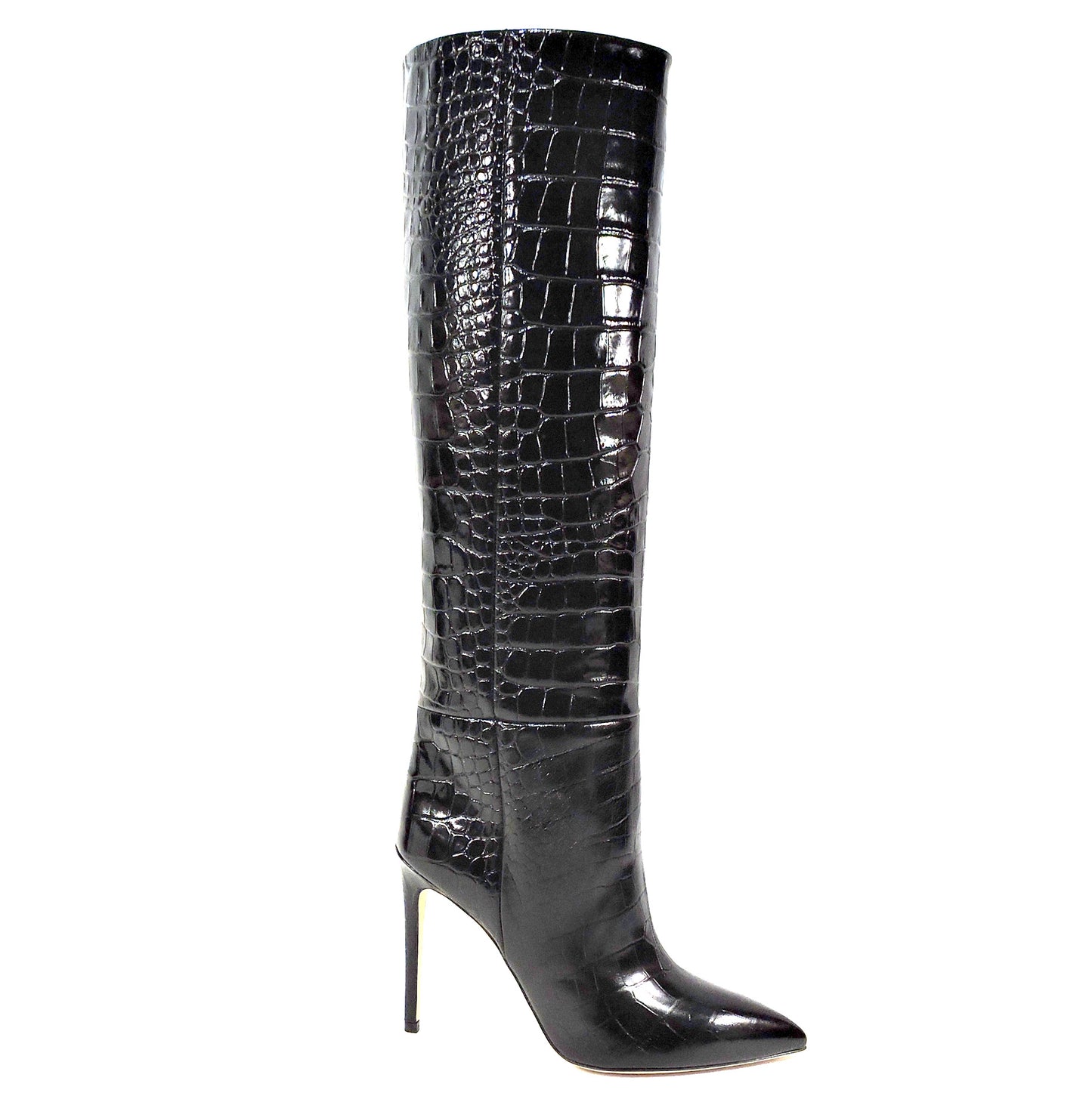 PARIS TEXAS 🇮🇹 WOMEN'S BLACK EMBOSSED CROCO STILETTO FASHION BOOTS