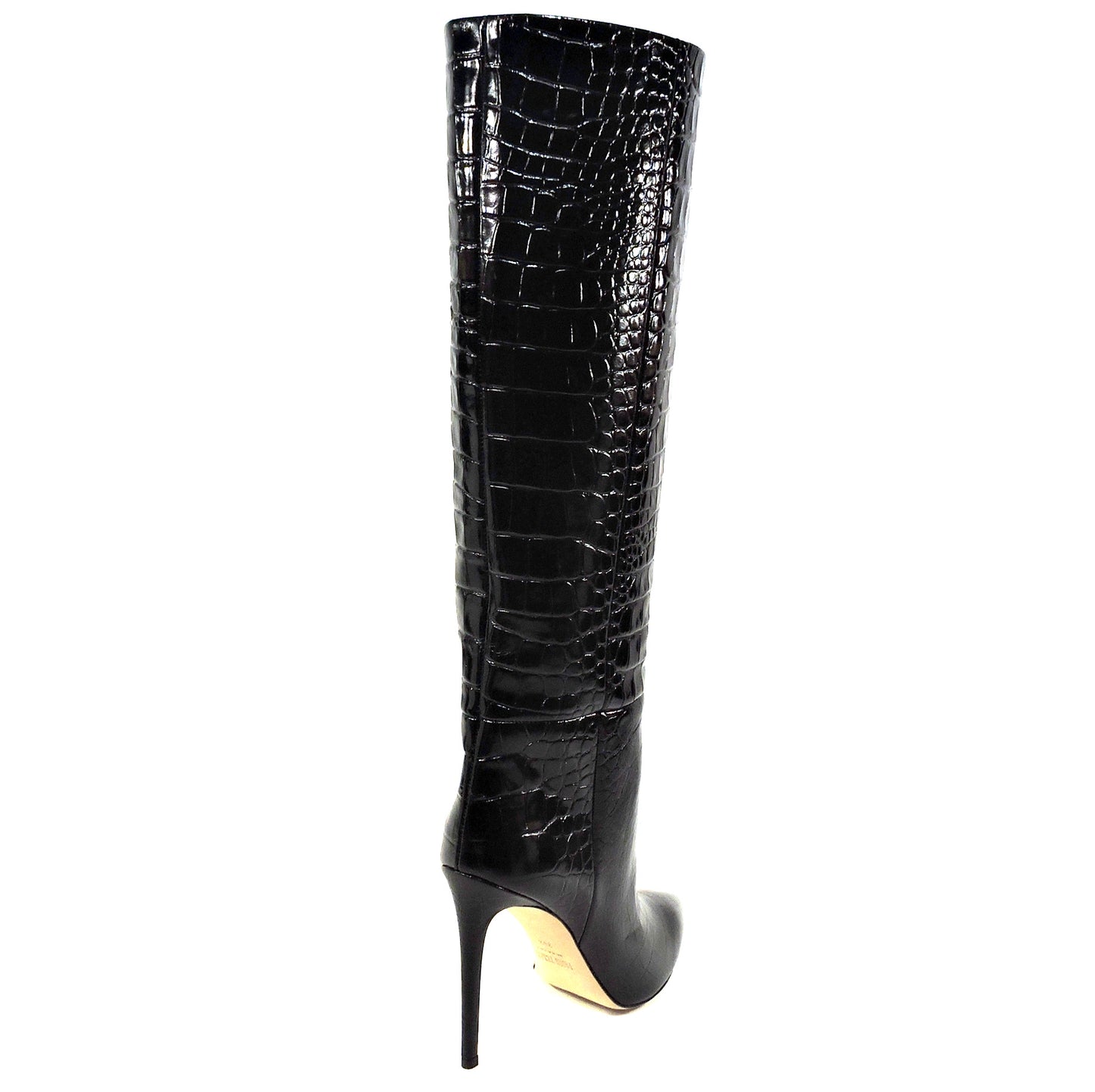 PARIS TEXAS 🇮🇹 WOMEN'S BLACK EMBOSSED CROCO STILETTO FASHION BOOTS