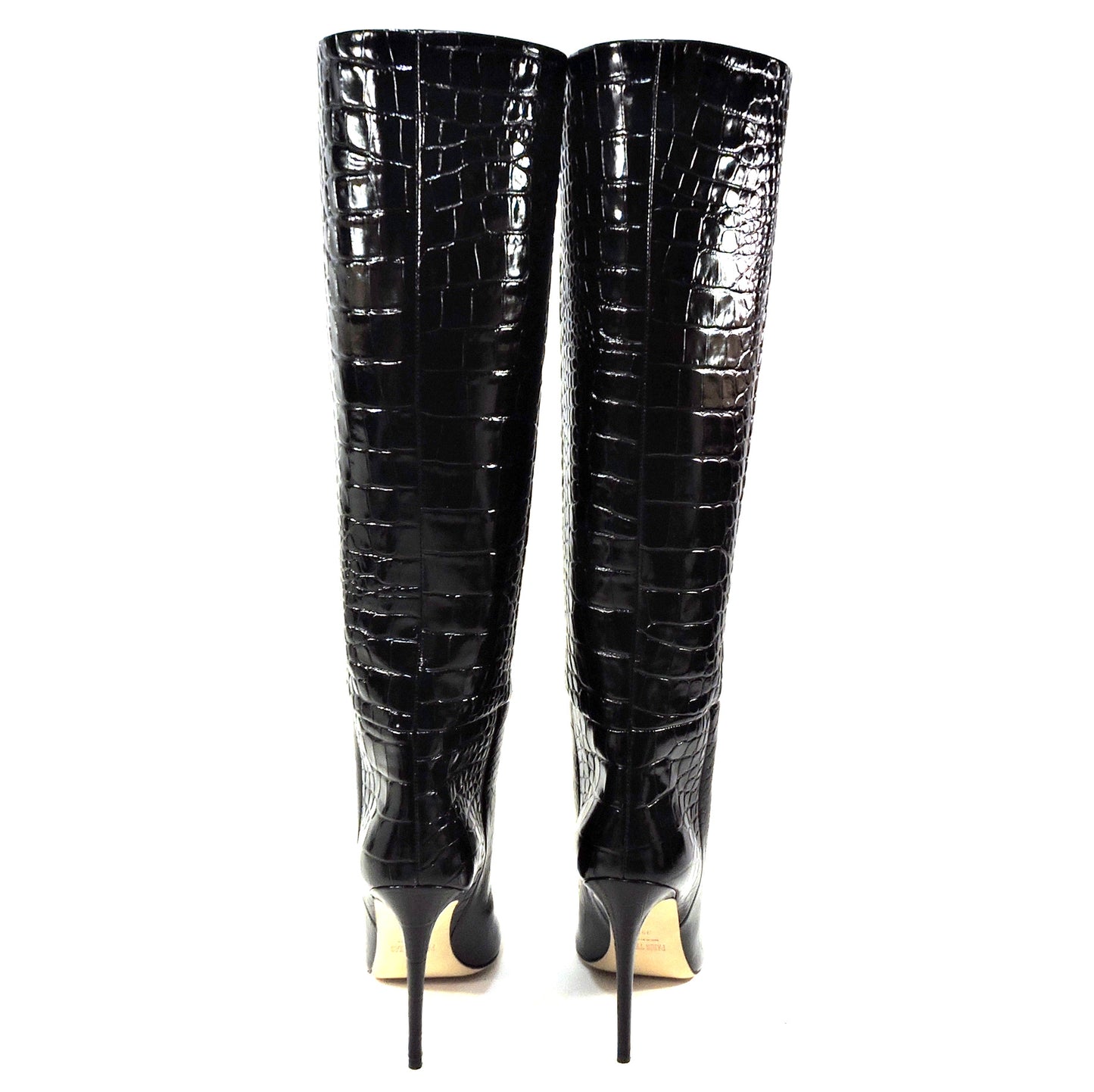 PARIS TEXAS 🇮🇹 WOMEN'S BLACK EMBOSSED CROCO STILETTO FASHION BOOTS