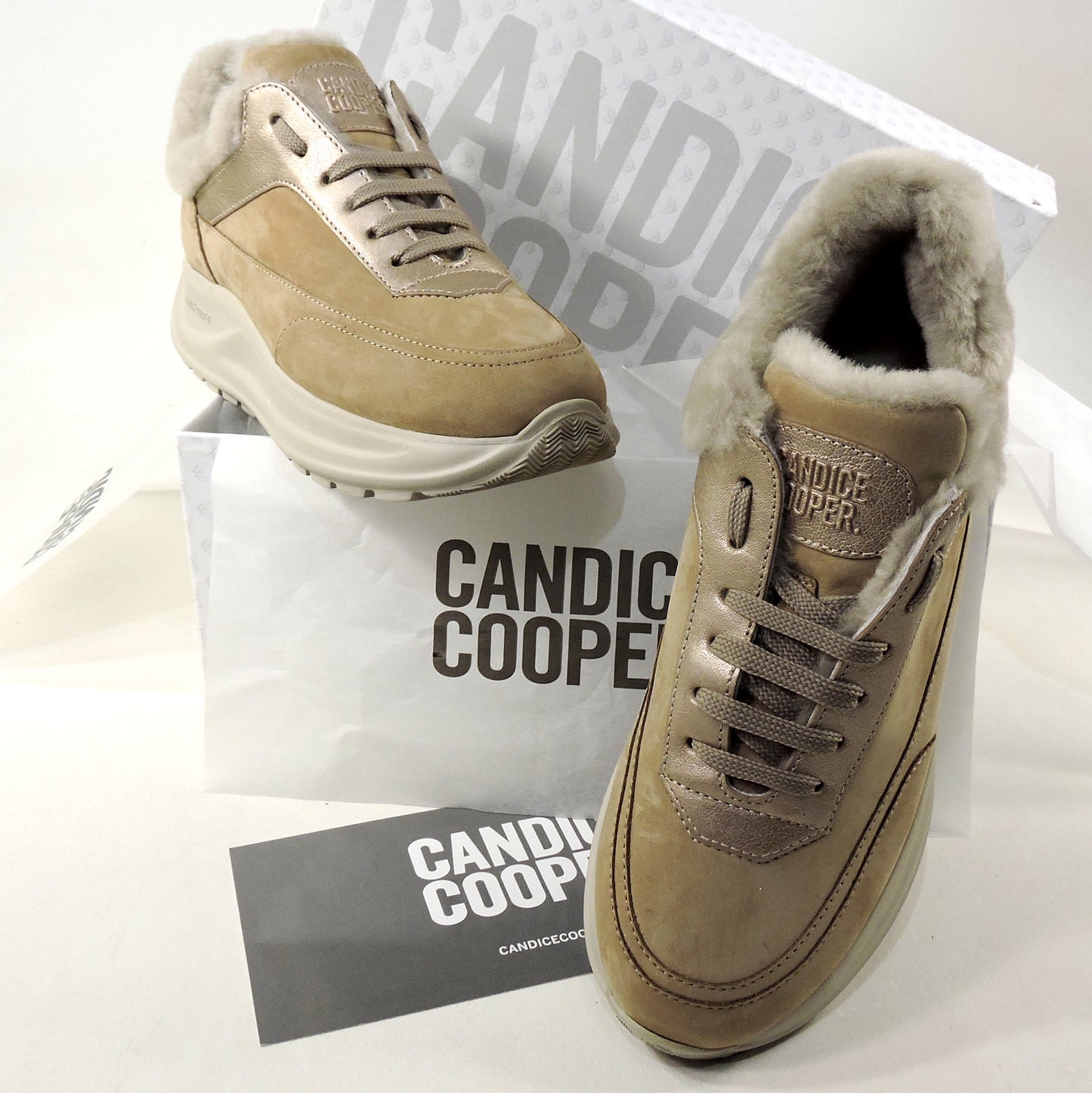 CANDICE COOPER 🇮🇹 WOMEN'S BROWN NUBUCK NAPPA LEATHER WINTER FASHION SNEAKERS