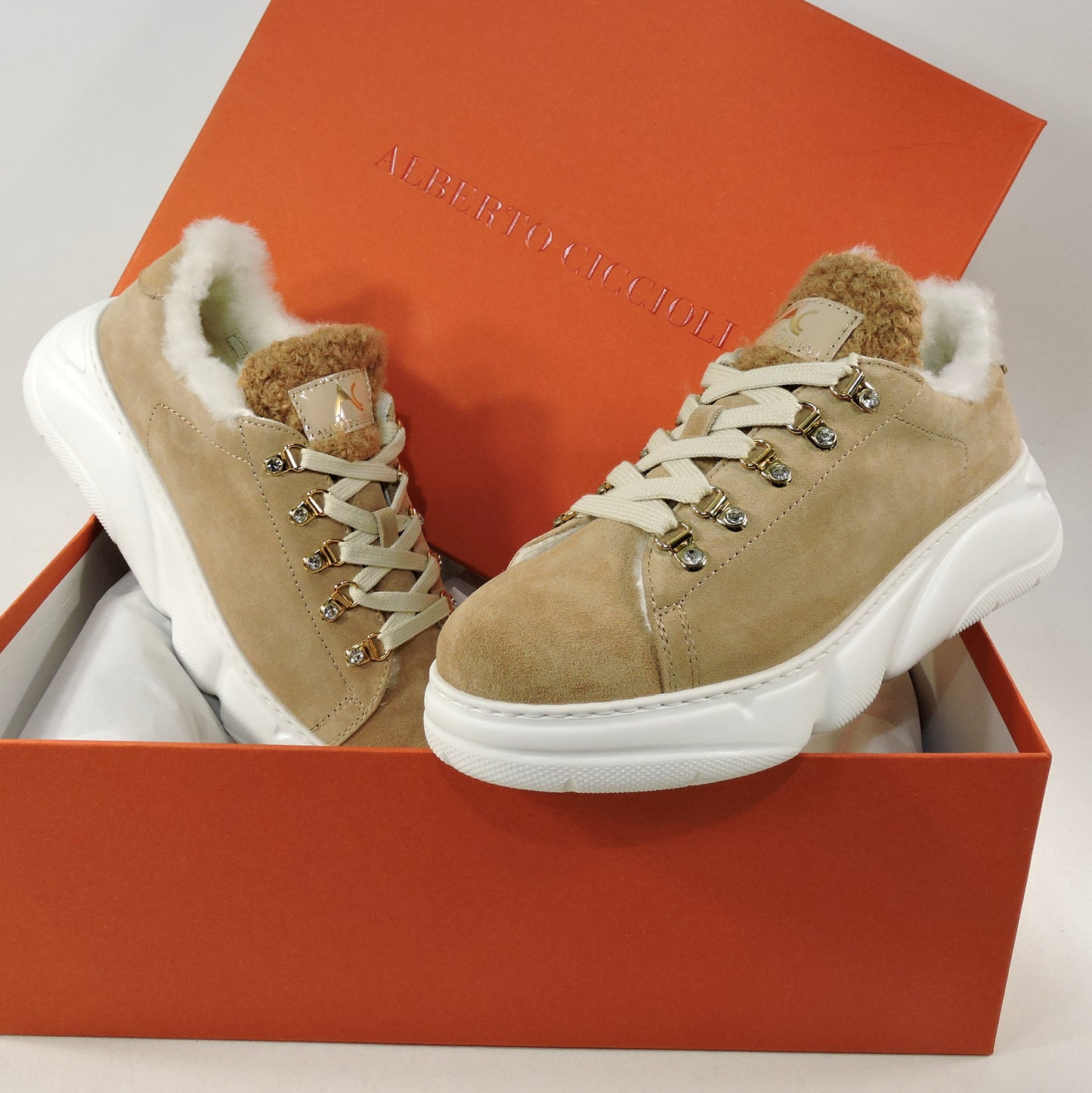 ALBERTO CICCIOLI 🇮🇹 WOMEN'S BROWN SUEDE WINTER FASHION SNEAKERS