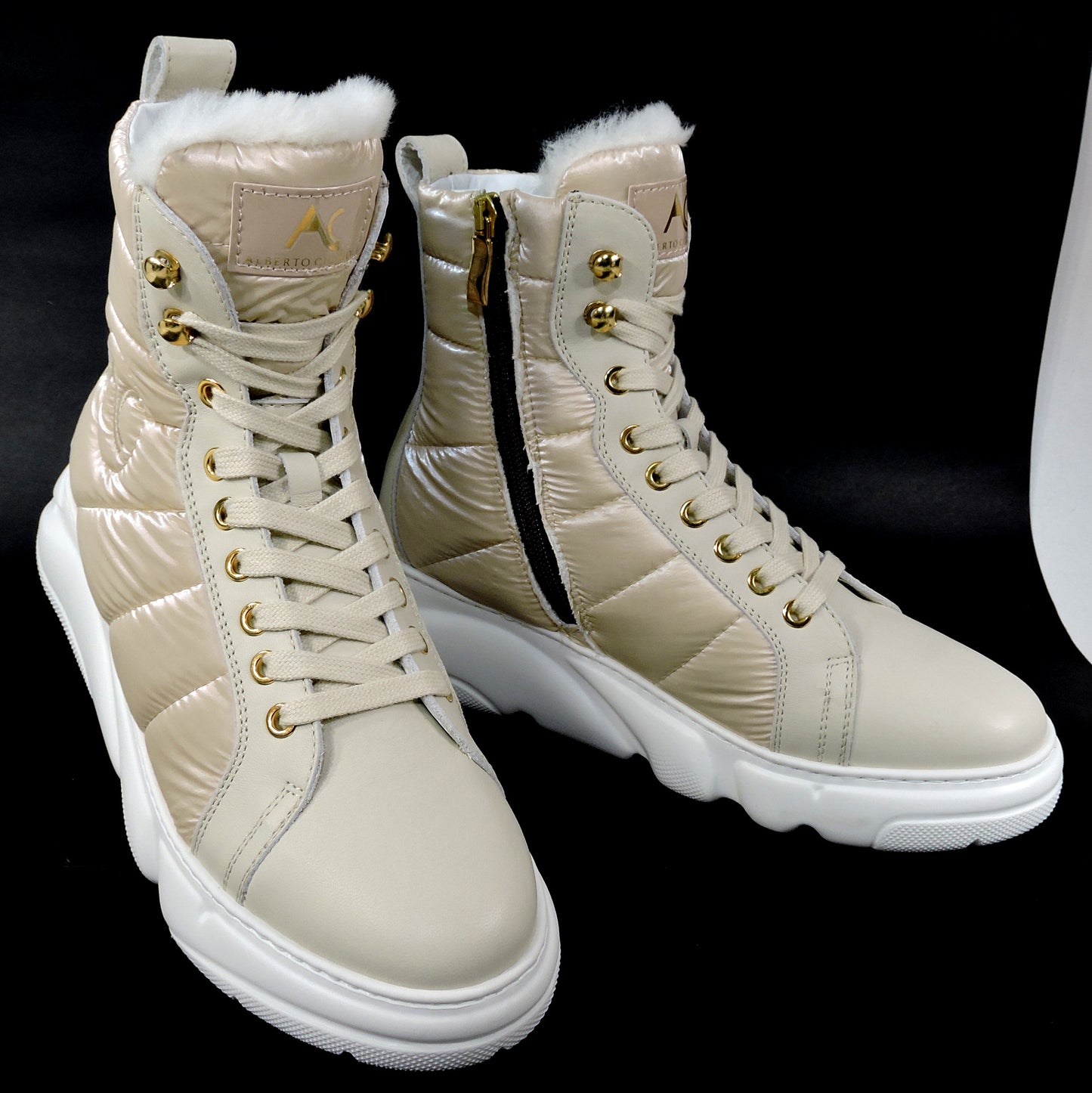 ALBERTO CICCIOLI 🇮🇹 WOMEN'S OFF WHITE LEATHER WINTER FASHION ANKLE BOOTS