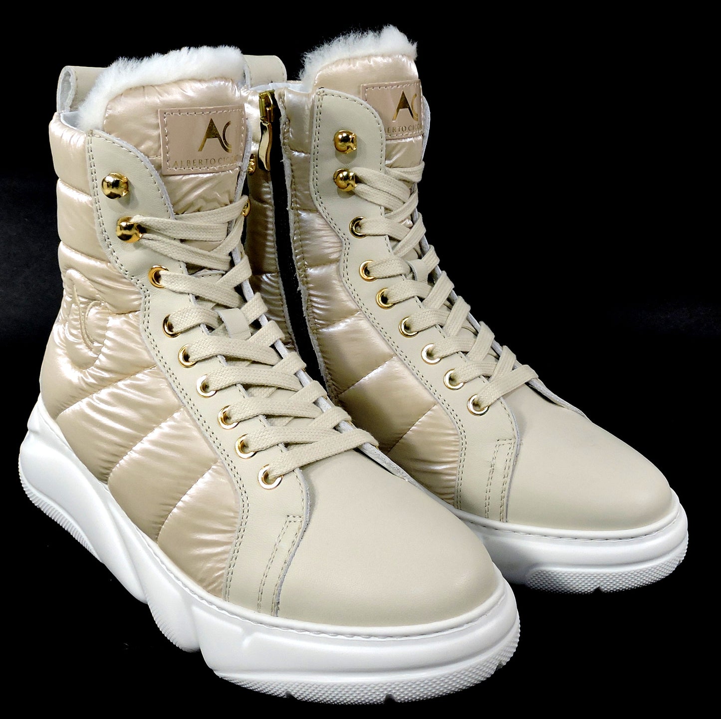 ALBERTO CICCIOLI 🇮🇹 WOMEN'S OFF WHITE LEATHER WINTER FASHION ANKLE BOOTS