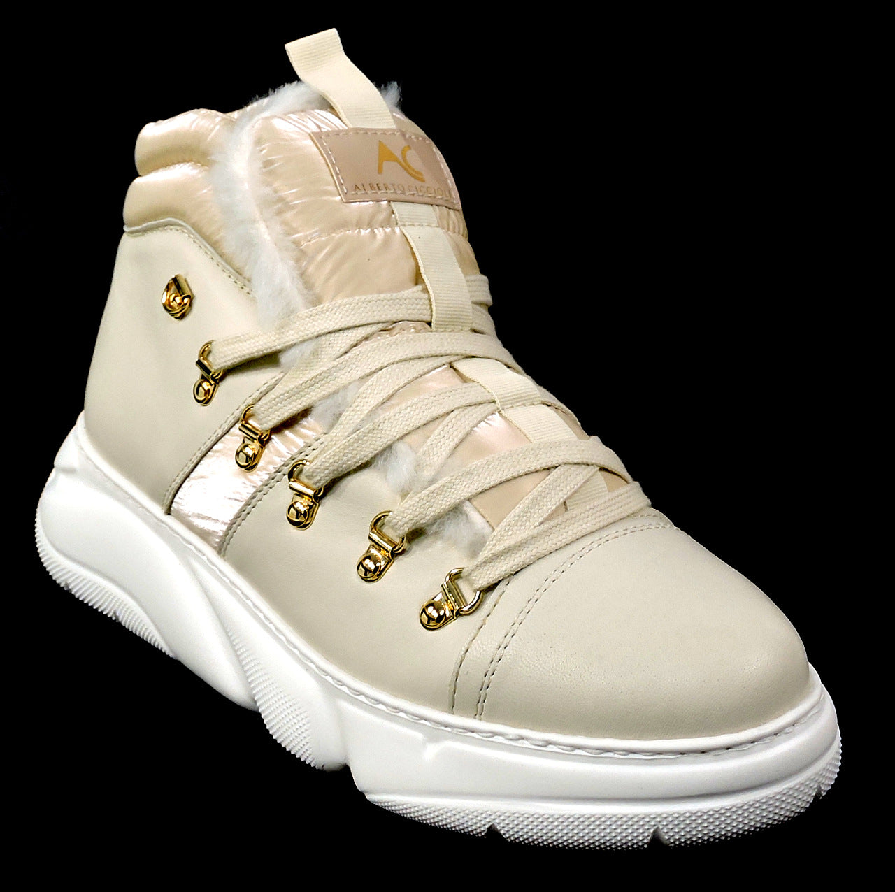 ALBERTO CICCIOLI 🇮🇹 WOMEN'S SOFT OFF WHITE LEATHER WINTER FASHION SNEAKERS