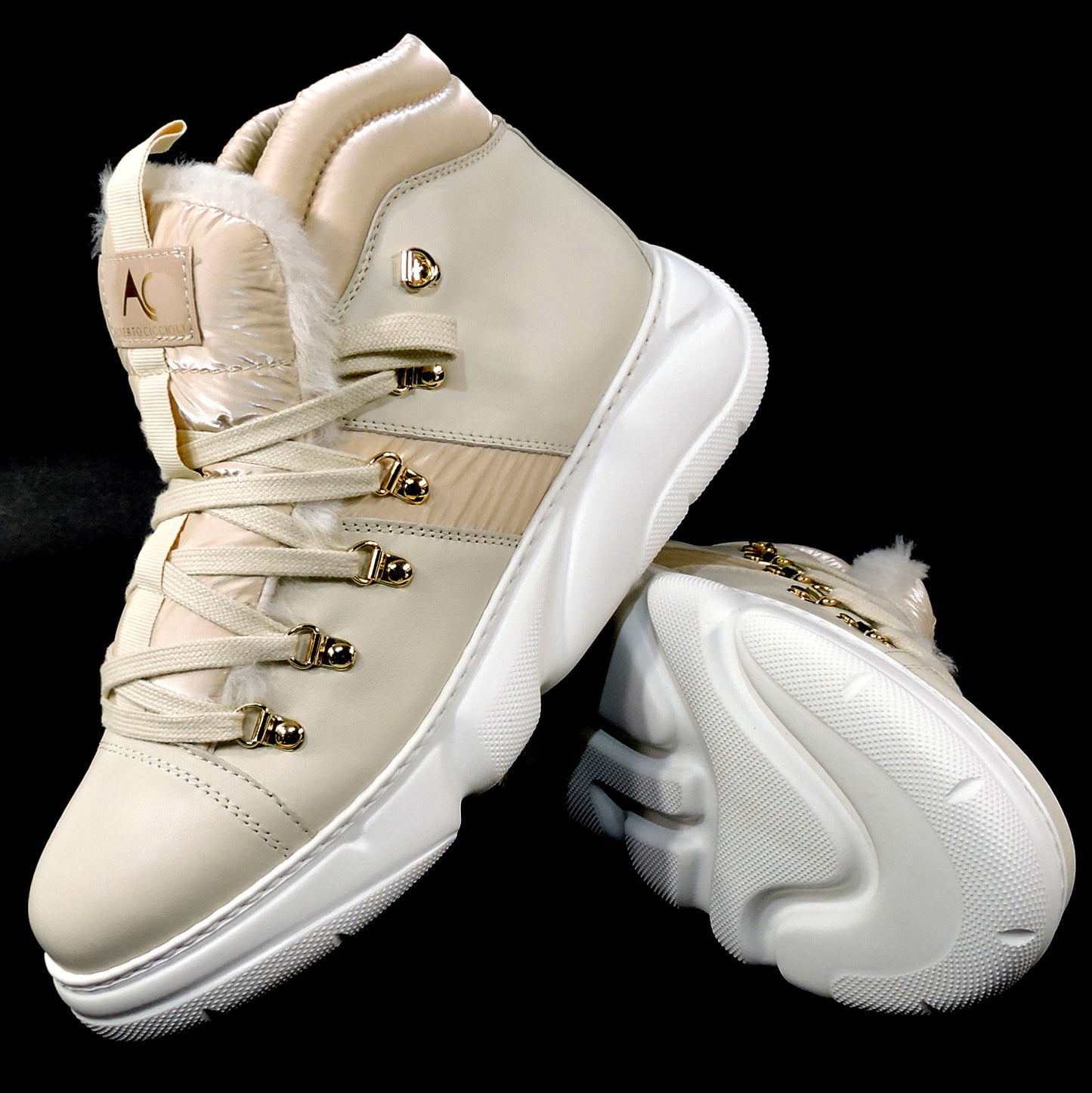ALBERTO CICCIOLI 🇮🇹 WOMEN'S SOFT OFF WHITE LEATHER WINTER FASHION SNEAKERS