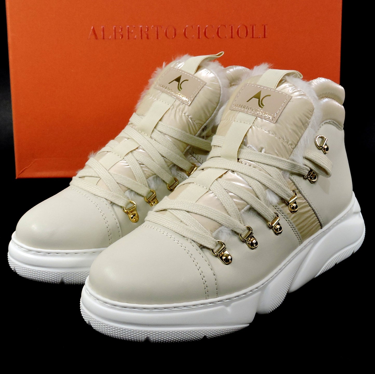 ALBERTO CICCIOLI 🇮🇹 WOMEN'S SOFT OFF WHITE LEATHER WINTER FASHION SNEAKERS