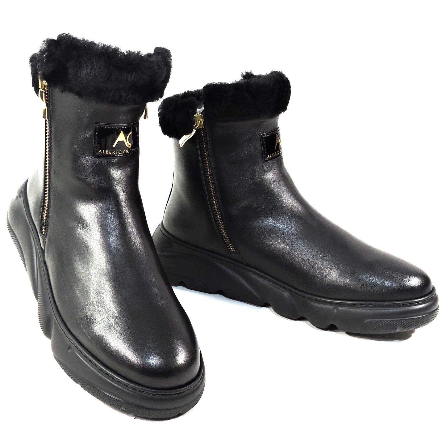 ALBERTO CICCIOLI 🇮🇹 WOMEN'S BLACK SOFT LEATHER WINTER ANKLE BOOTIE
