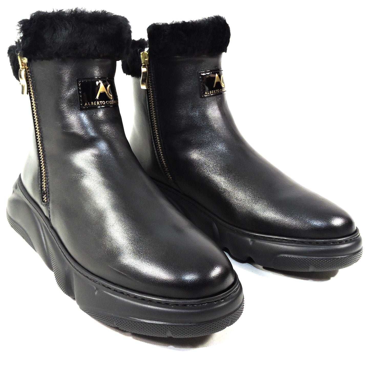 ALBERTO CICCIOLI 🇮🇹 WOMEN'S BLACK SOFT LEATHER WINTER ANKLE BOOTIE