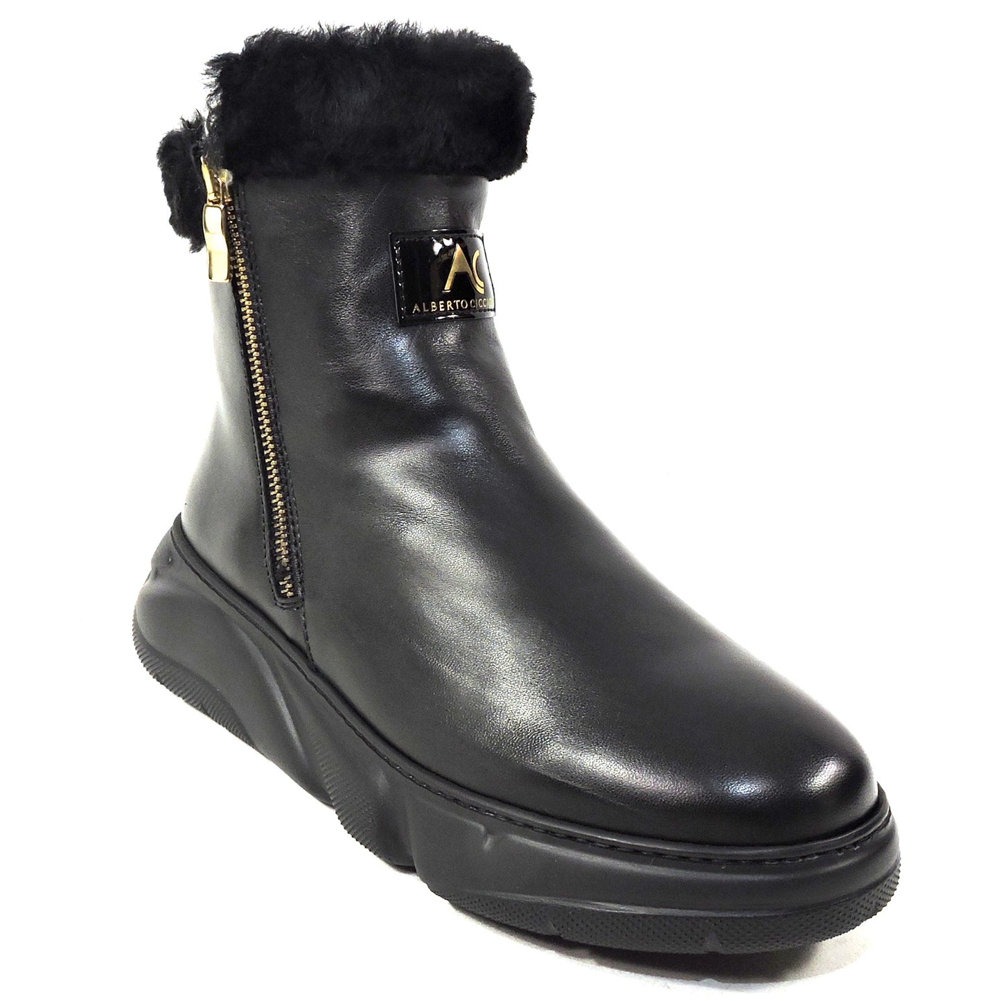 ALBERTO CICCIOLI 🇮🇹 WOMEN'S BLACK SOFT LEATHER WINTER ANKLE BOOTIE