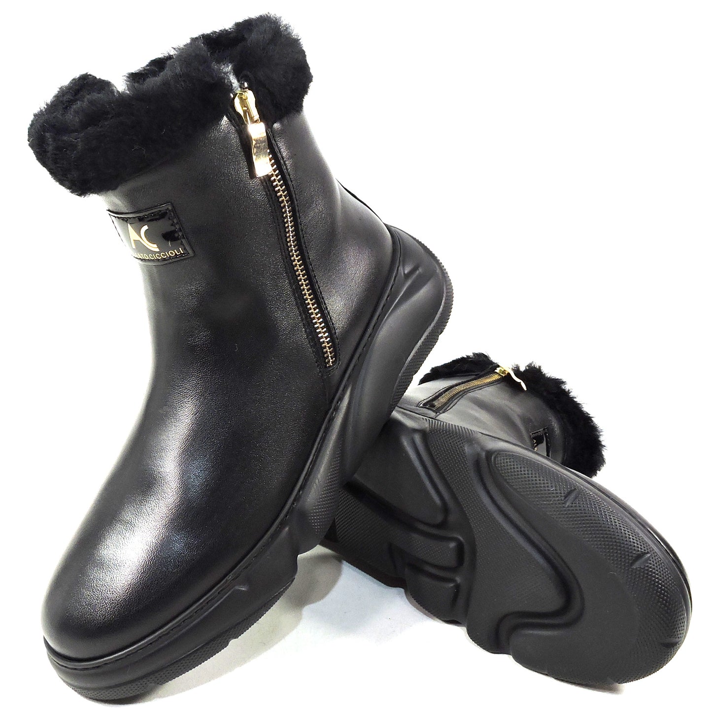 ALBERTO CICCIOLI 🇮🇹 WOMEN'S BLACK SOFT LEATHER WINTER ANKLE BOOTIE