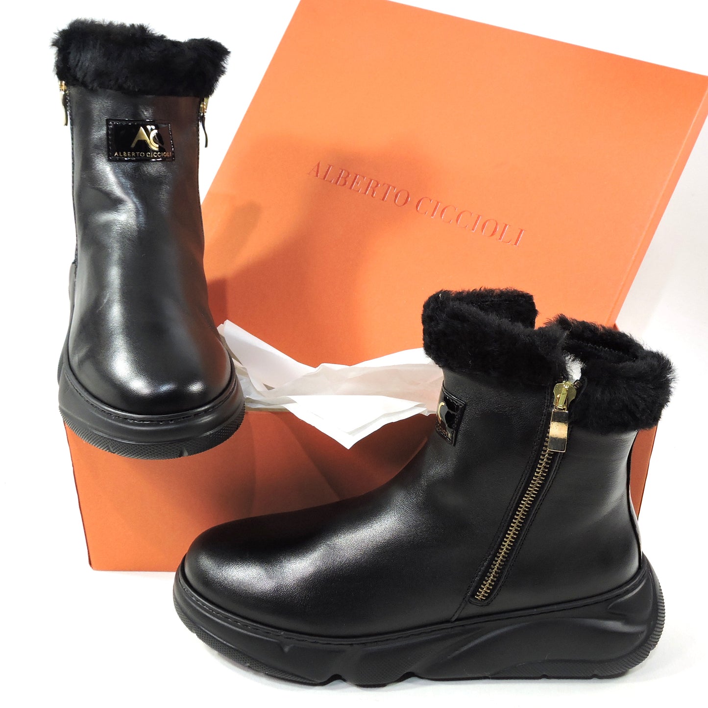 ALBERTO CICCIOLI 🇮🇹 WOMEN'S BLACK SOFT LEATHER WINTER ANKLE BOOTIE