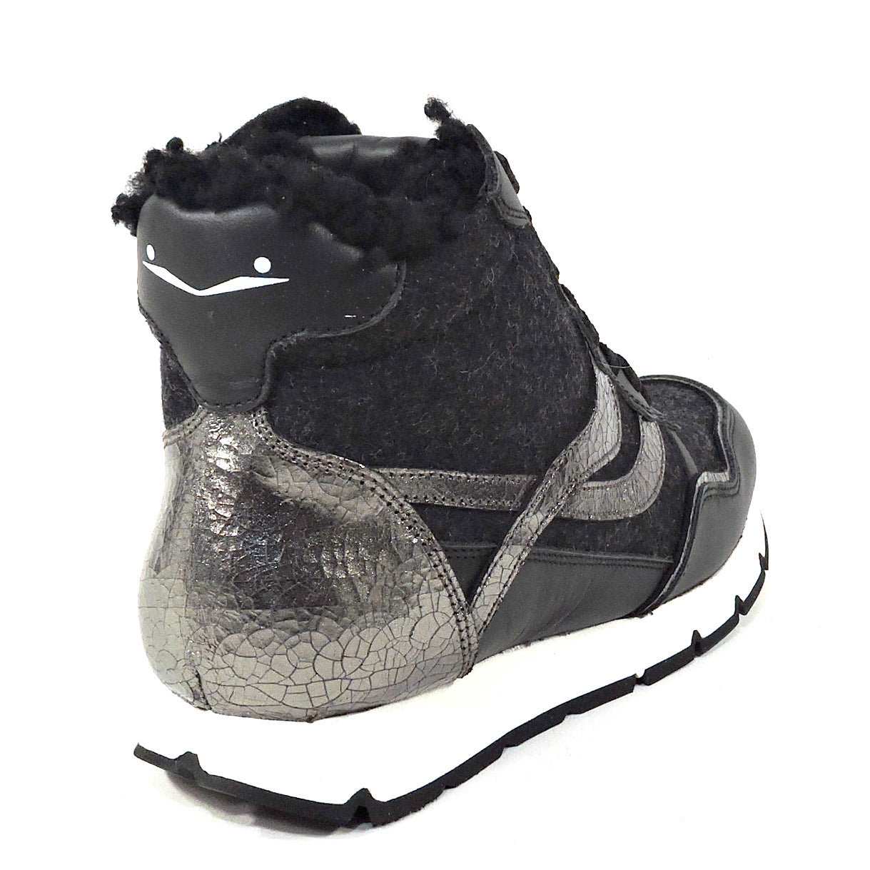 VOILE BLANCHE 🇮🇹 WOMEN'S BLACK LEATHER & WOOL WINTER FASHION SNEAKERS