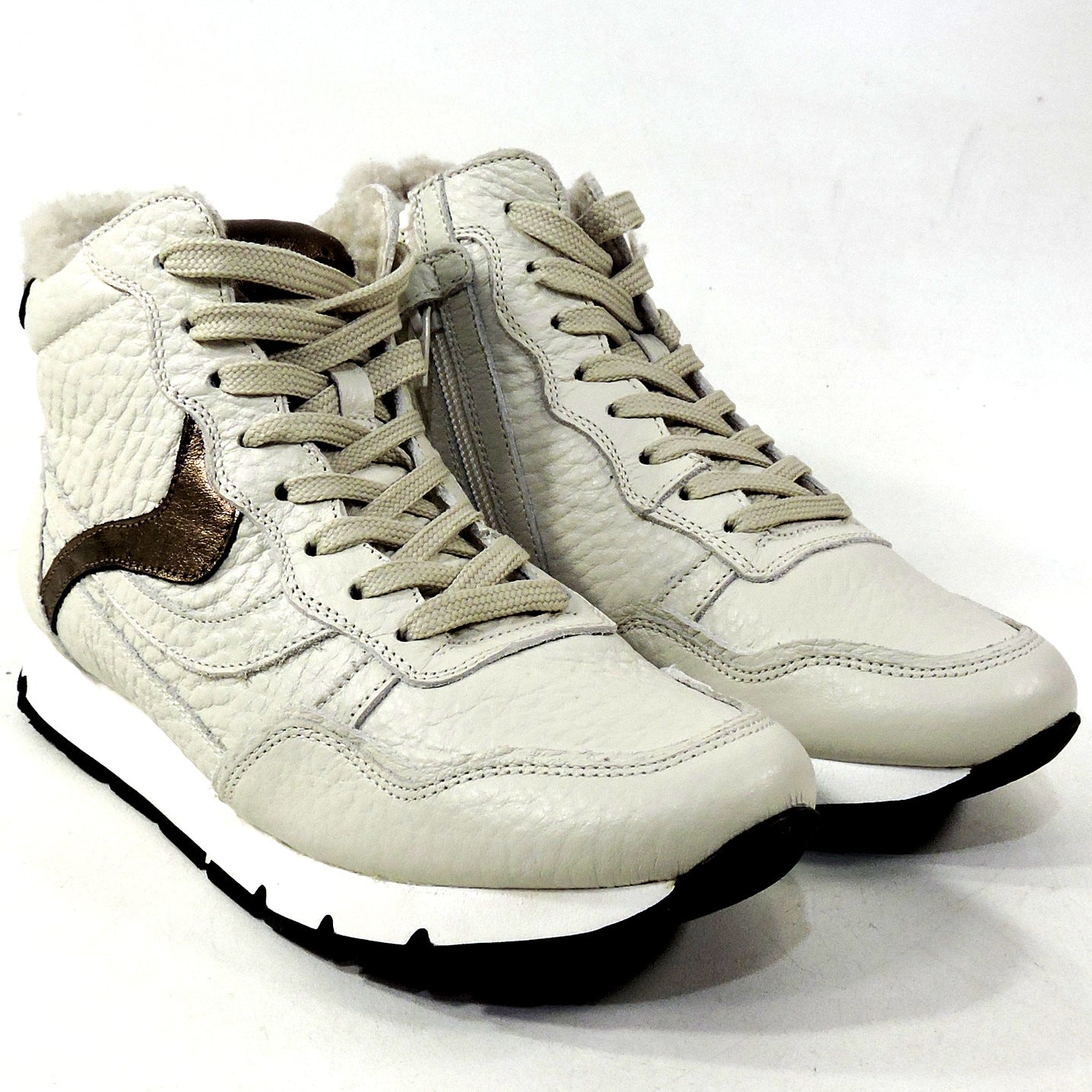 VOILE BLANCHE 🇮🇹 WOMEN'S BEIGE LEATHER & WOOL WINTER FASHION SNEAKERS
