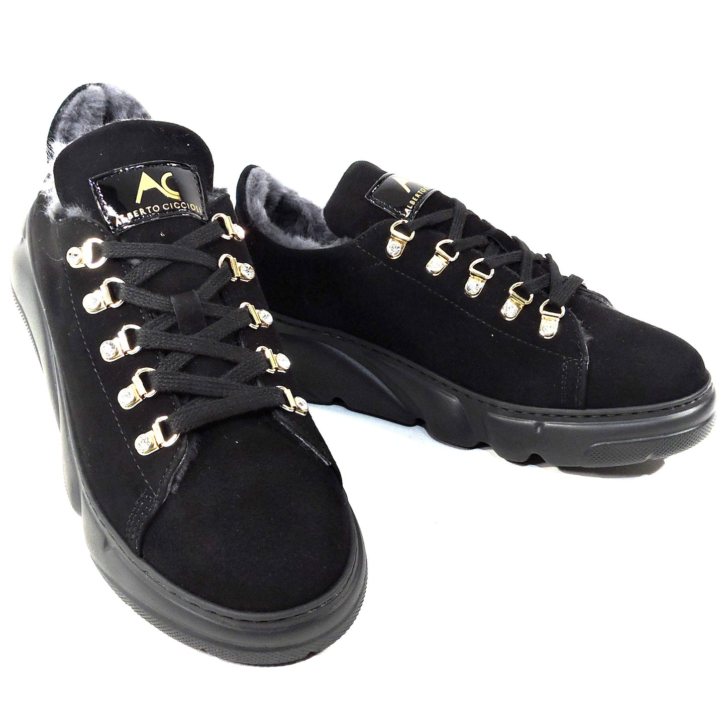 ALBERTO CICCIOLI 🇮🇹 WOMEN'S BLACK SUEDE WINTER COMFORT FASHION SNEAKERS