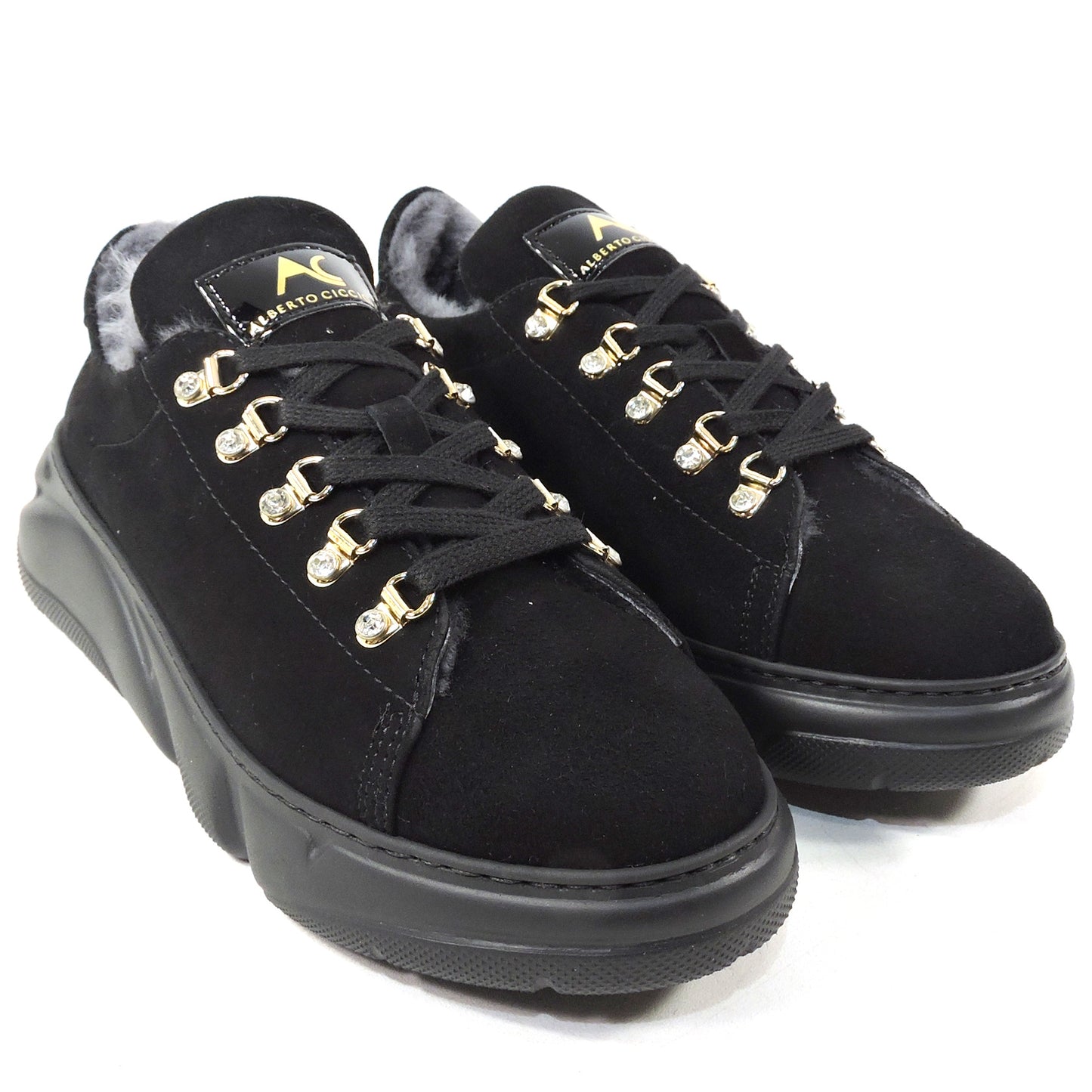 ALBERTO CICCIOLI 🇮🇹 WOMEN'S BLACK SUEDE WINTER COMFORT FASHION SNEAKERS