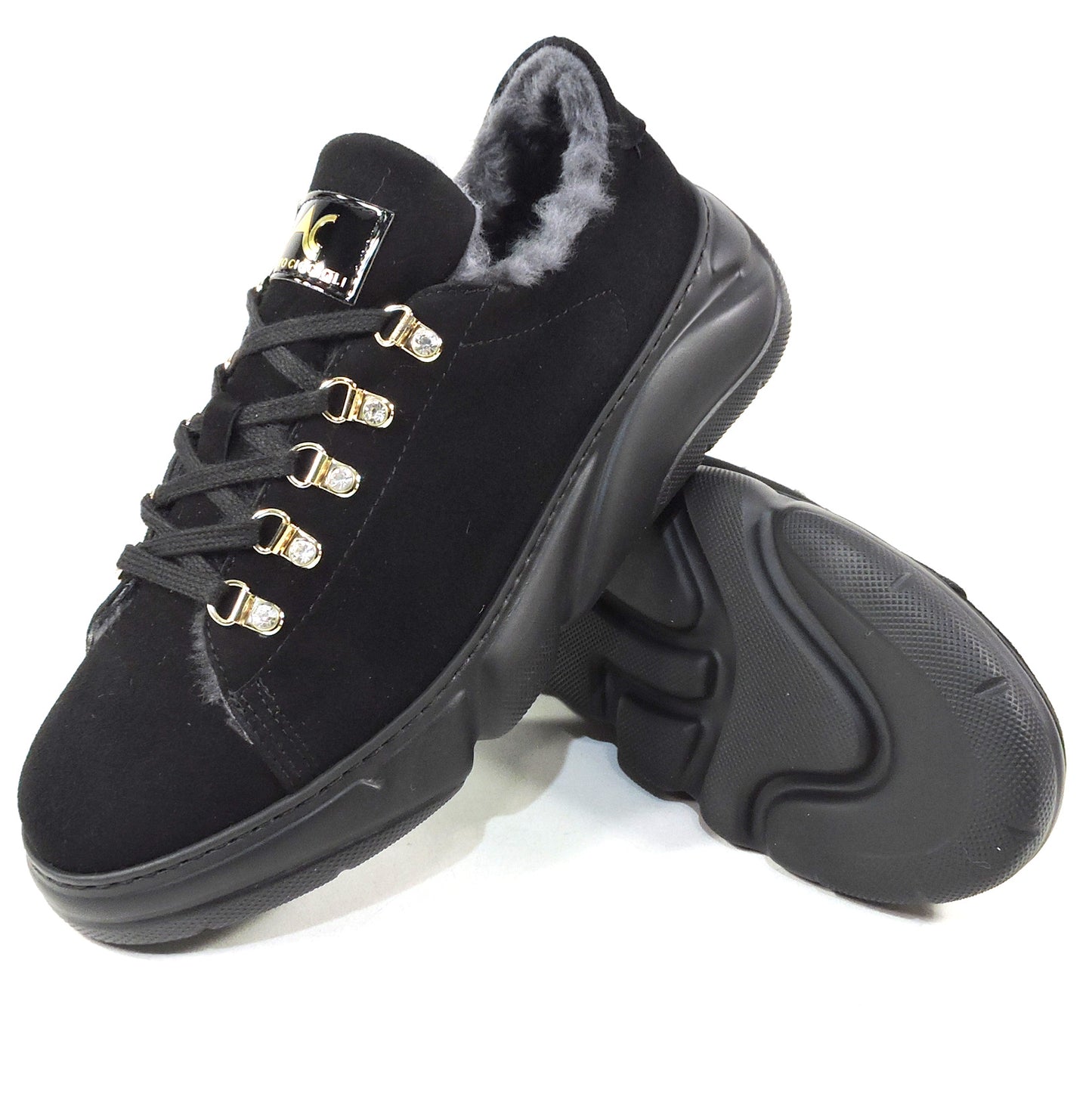 ALBERTO CICCIOLI 🇮🇹 WOMEN'S BLACK SUEDE WINTER COMFORT FASHION SNEAKERS
