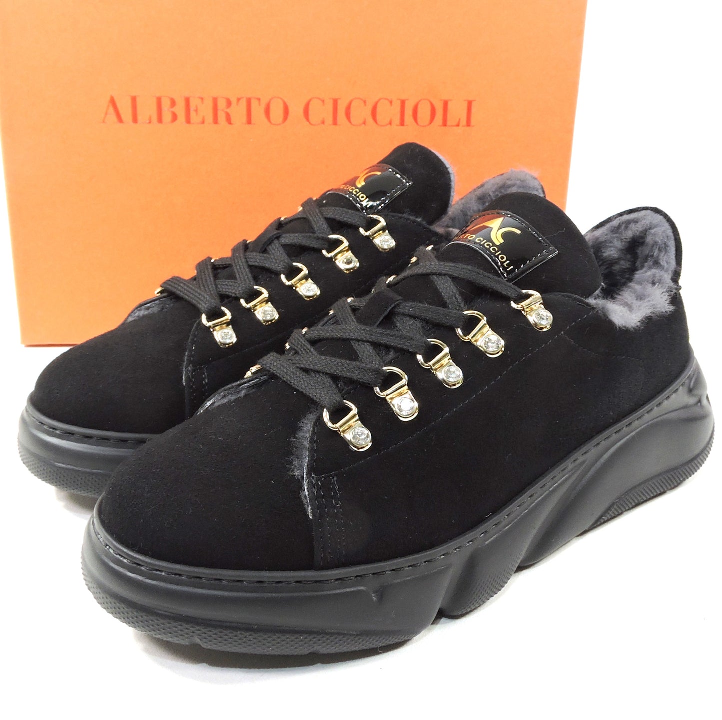 ALBERTO CICCIOLI 🇮🇹 WOMEN'S BLACK SUEDE WINTER COMFORT FASHION SNEAKERS