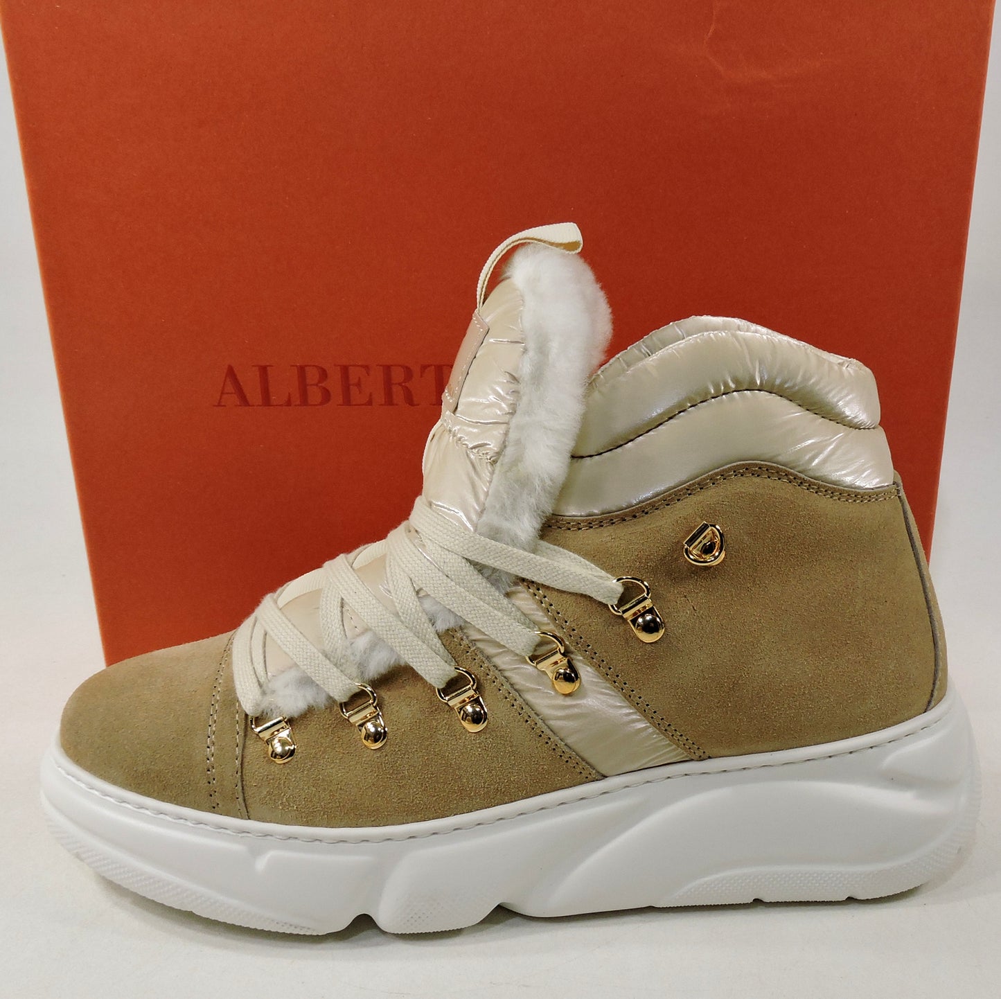 ALBERTO CICCIOLI 🇮🇹 WOMEN'S BROWN SUEDE WINTER FLAT FASHION SNEAKERS