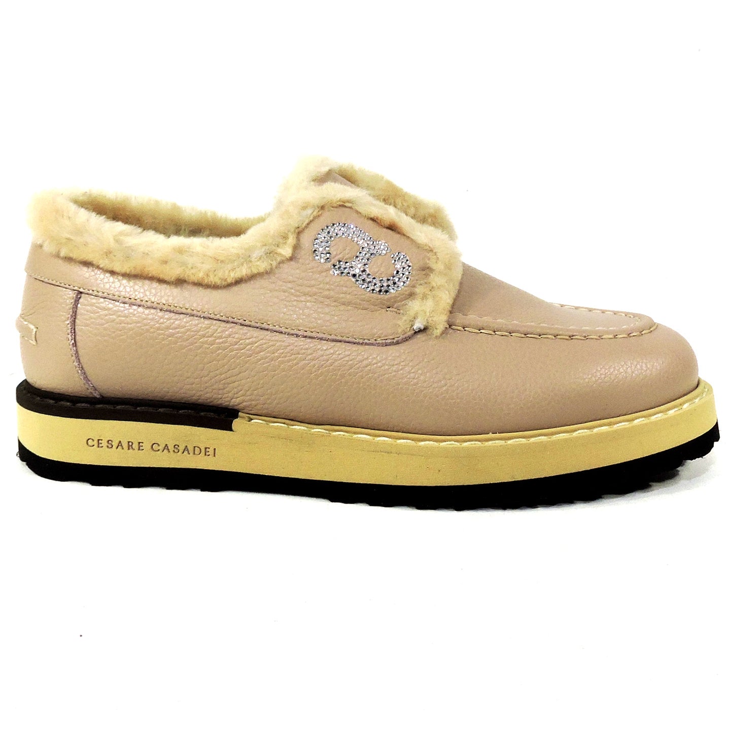 CASADEI ๐ฎ๐น WOMEN'S BEIGE SOFT LEATHER COMFORT WINTER LOAFERS