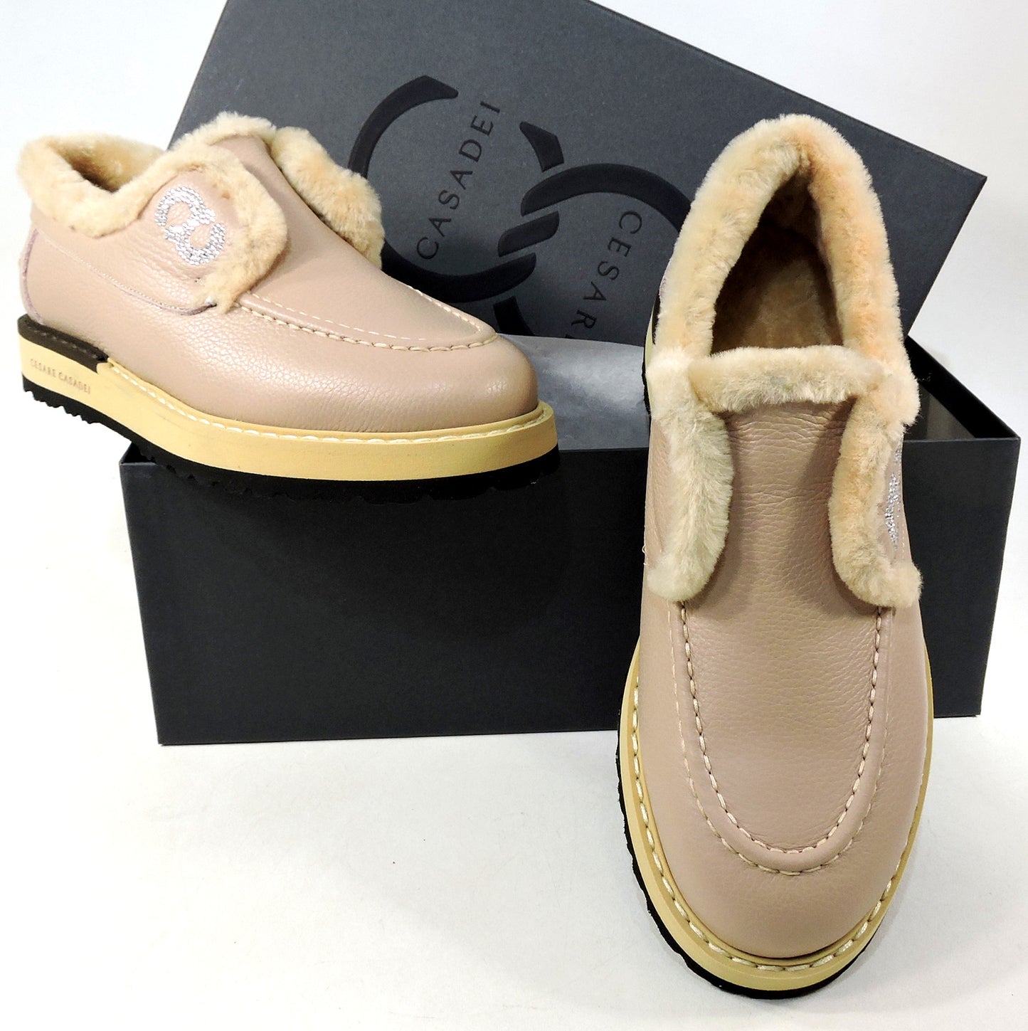 CASADEI 🇮🇹 WOMEN'S BEIGE SOFT LEATHER COMFORT WINTER LOAFERS