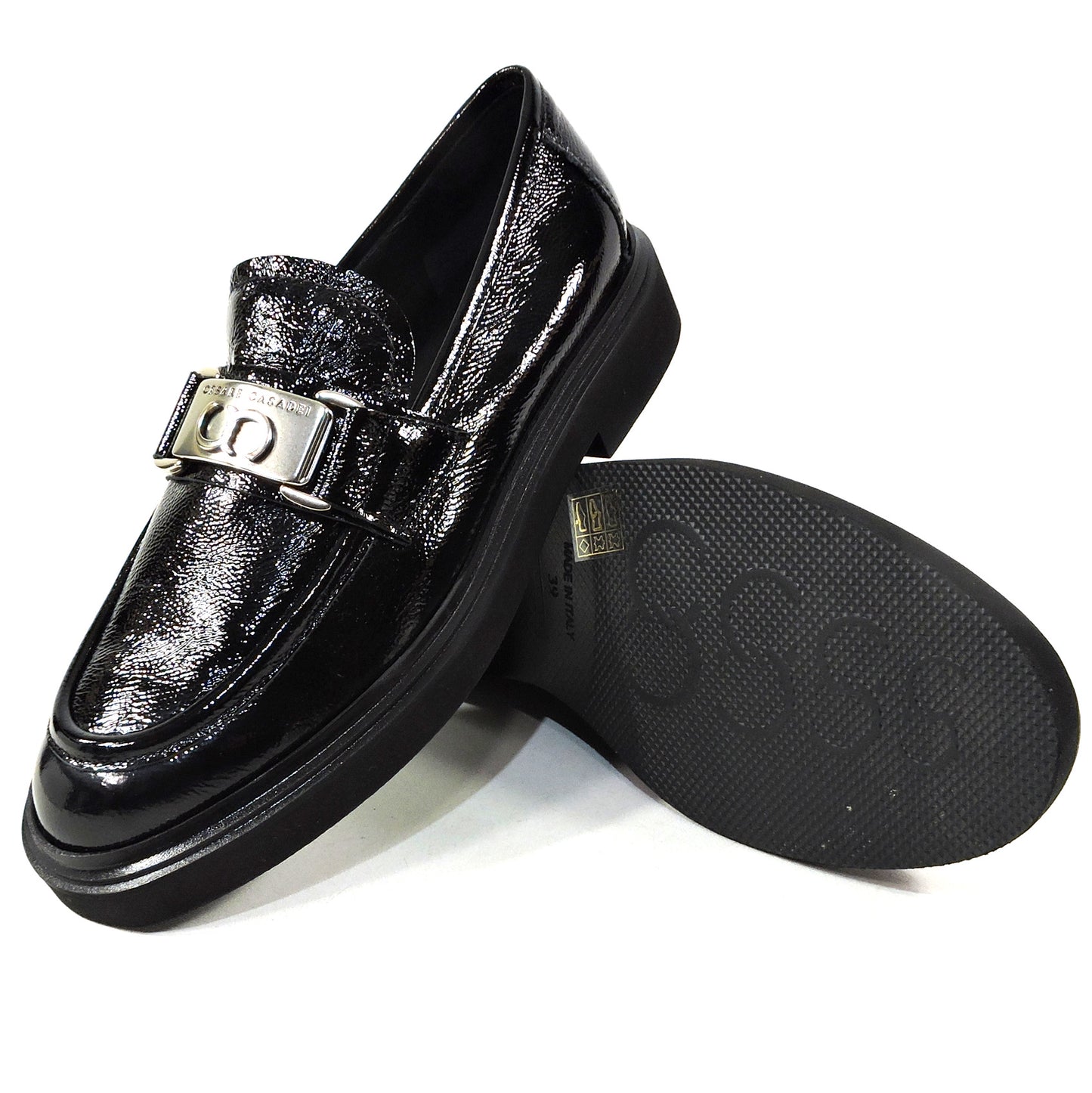 CASADEI 🇮🇹 WOMEN'S BLACK SOFT PATENT LEATHER COMFORT LOAFERS