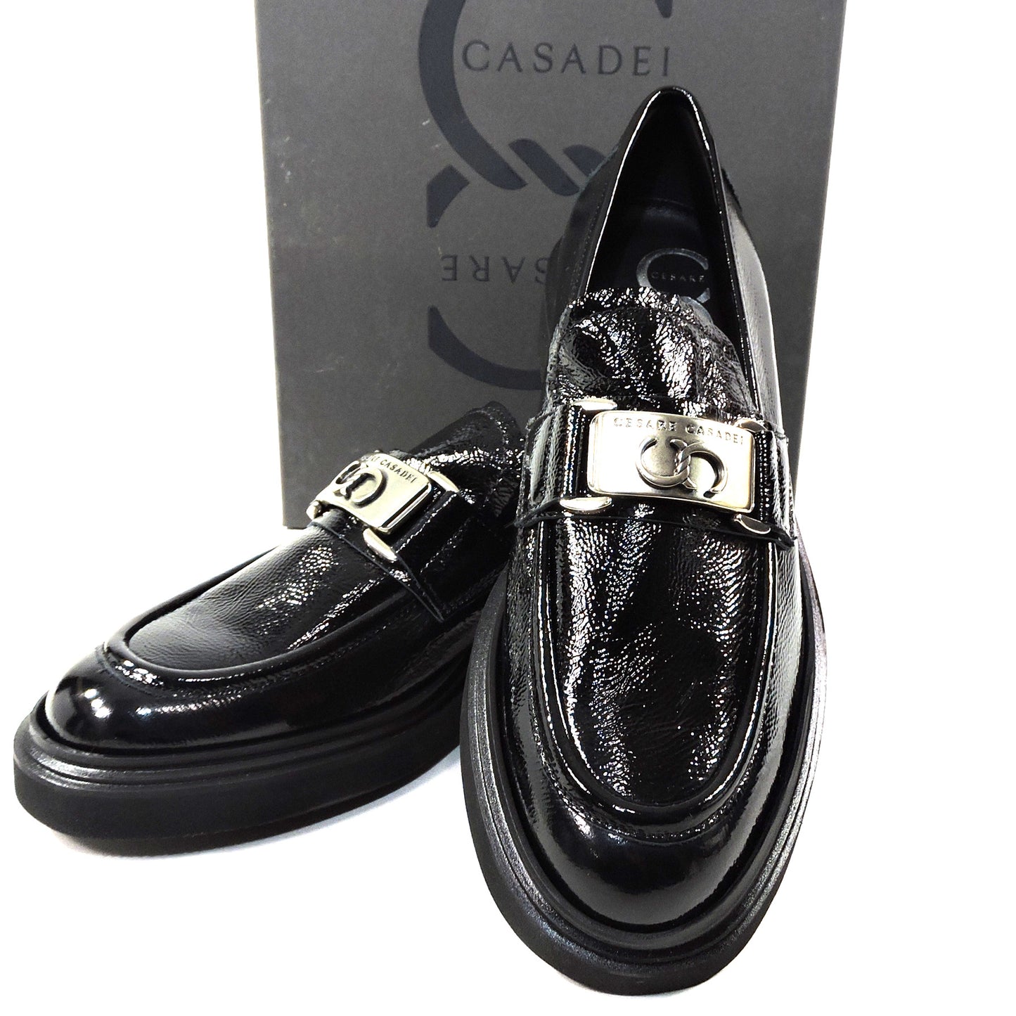 CASADEI 🇮🇹 WOMEN'S BLACK SOFT PATENT LEATHER COMFORT LOAFERS