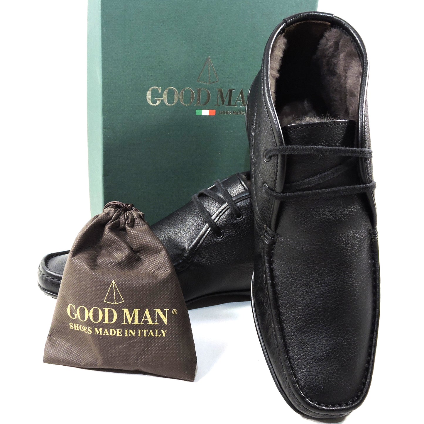 GOODMAN 🇮🇹 MEN'S BLACK LEATHER COMFORT FLAT WINTER BOOTS ID-314949320273