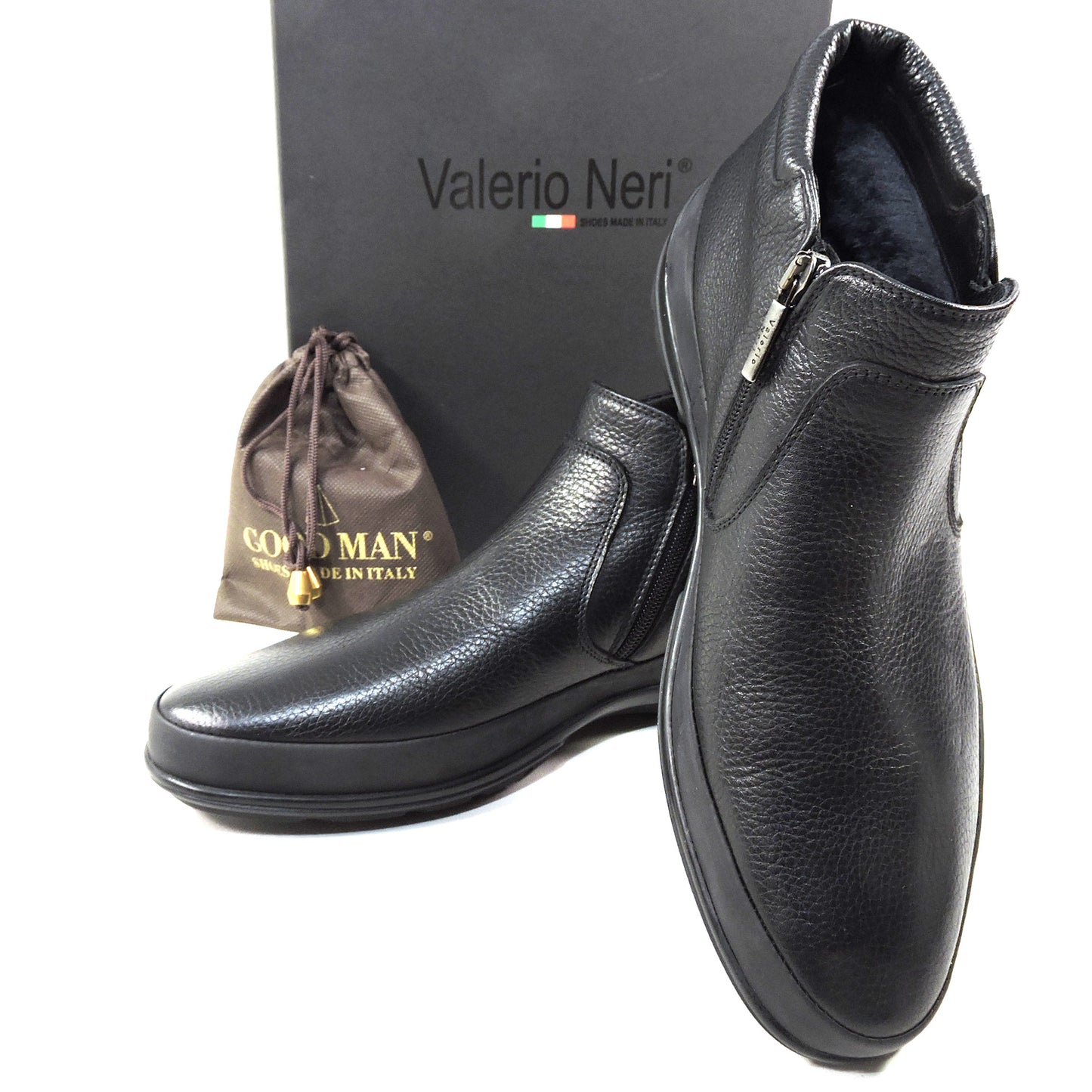 VALERIO NERI by GOODMAN 🇮🇹 MEN'S BLACK LEATHER COMFORT WINTER BOOTS