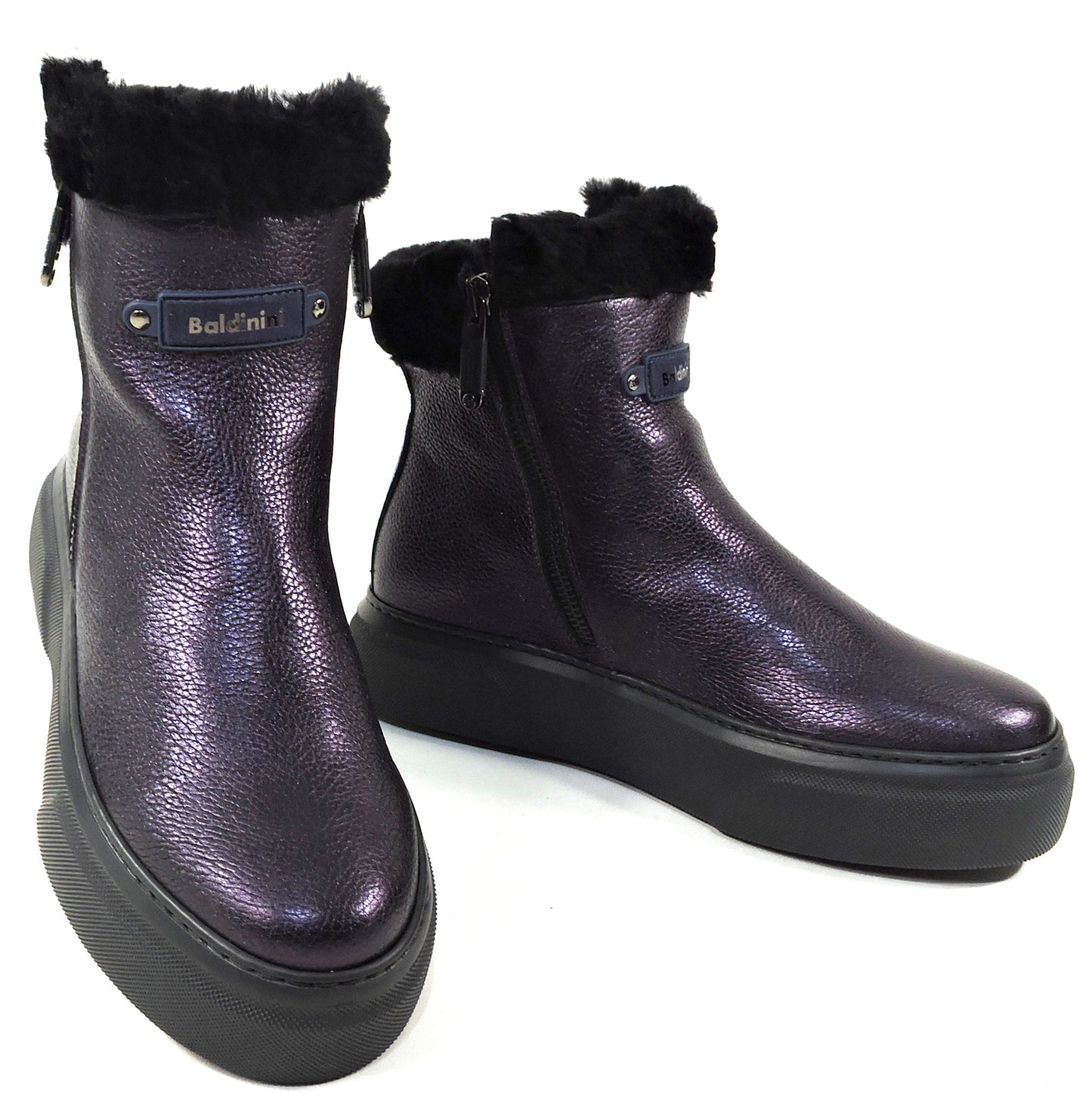 BALDININI 🇮🇹 WOMEN'S PURPLE LEATHER COMFORT WINTER ANKLE BOOTIE
