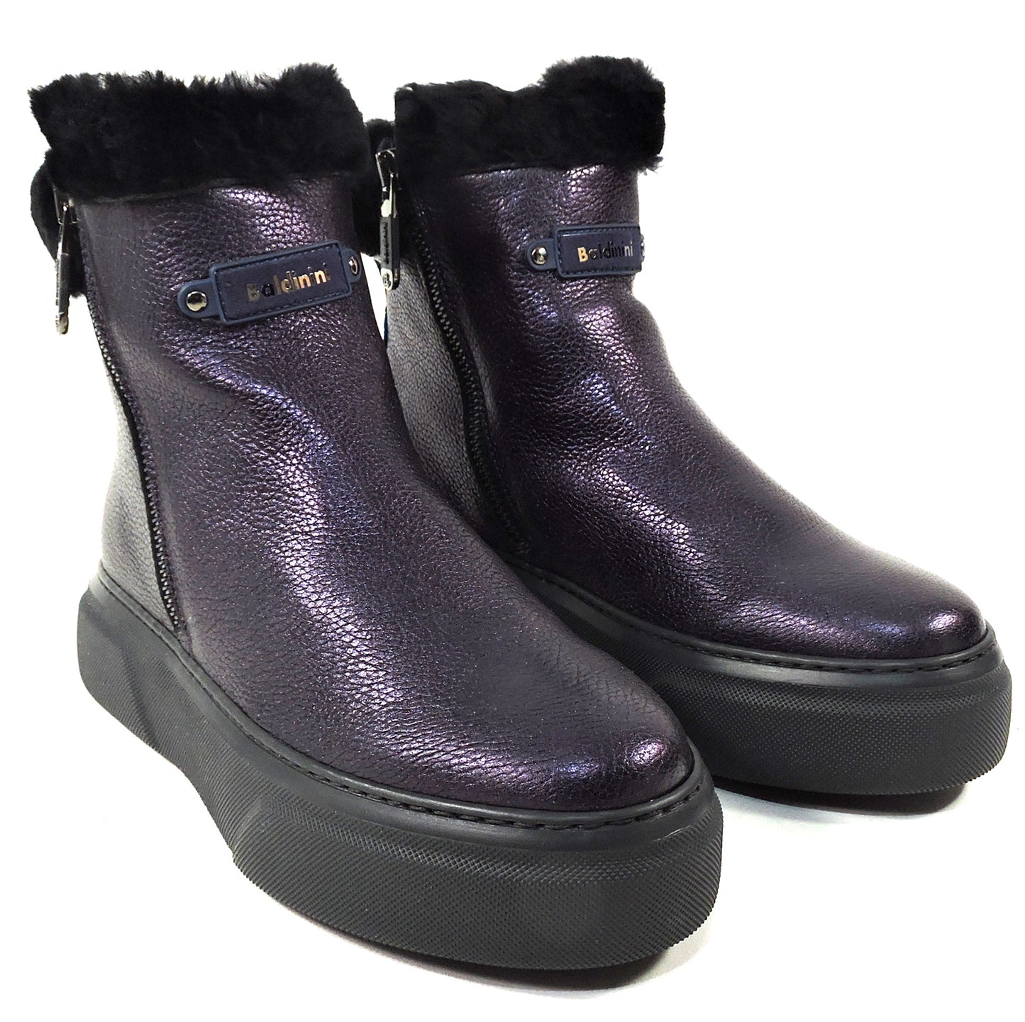 BALDININI 🇮🇹 WOMEN'S PURPLE LEATHER COMFORT WINTER ANKLE BOOTIE