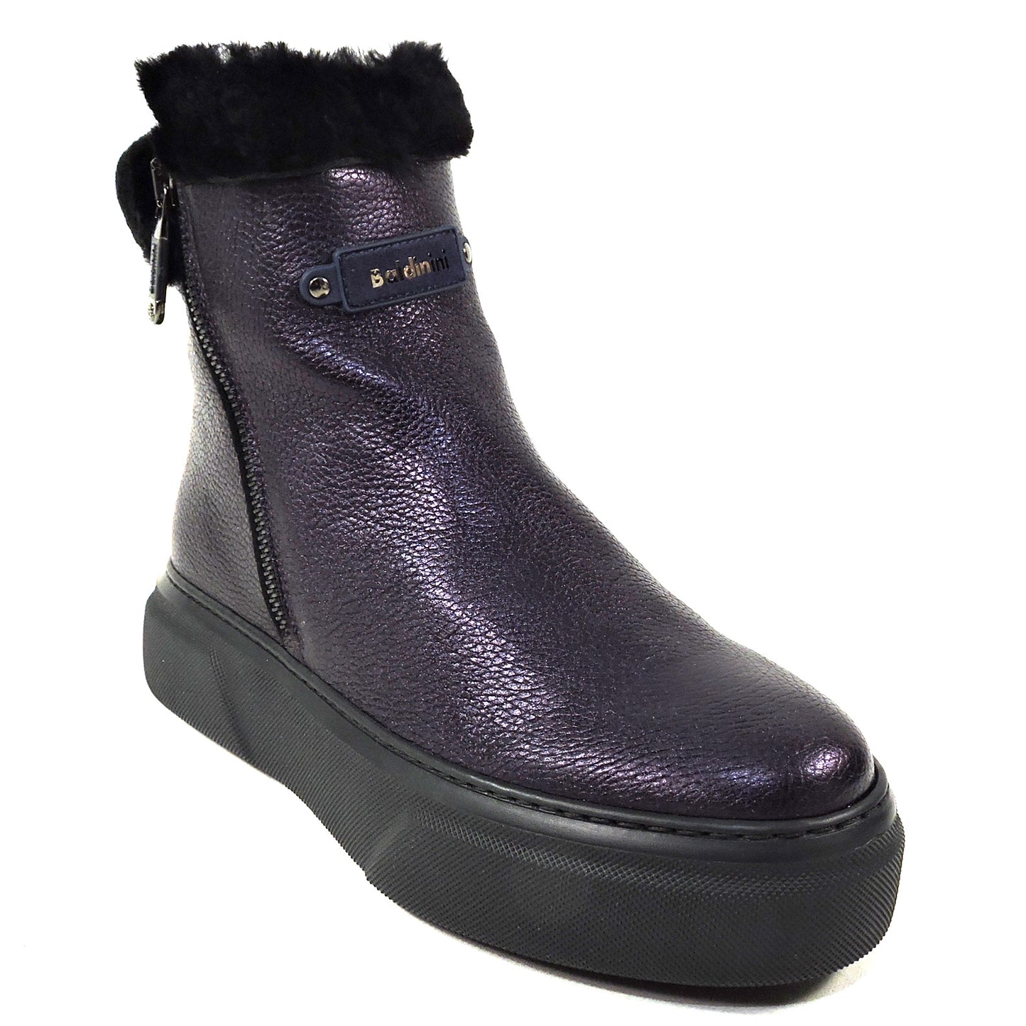 BALDININI 🇮🇹 WOMEN'S PURPLE LEATHER COMFORT WINTER ANKLE BOOTIE