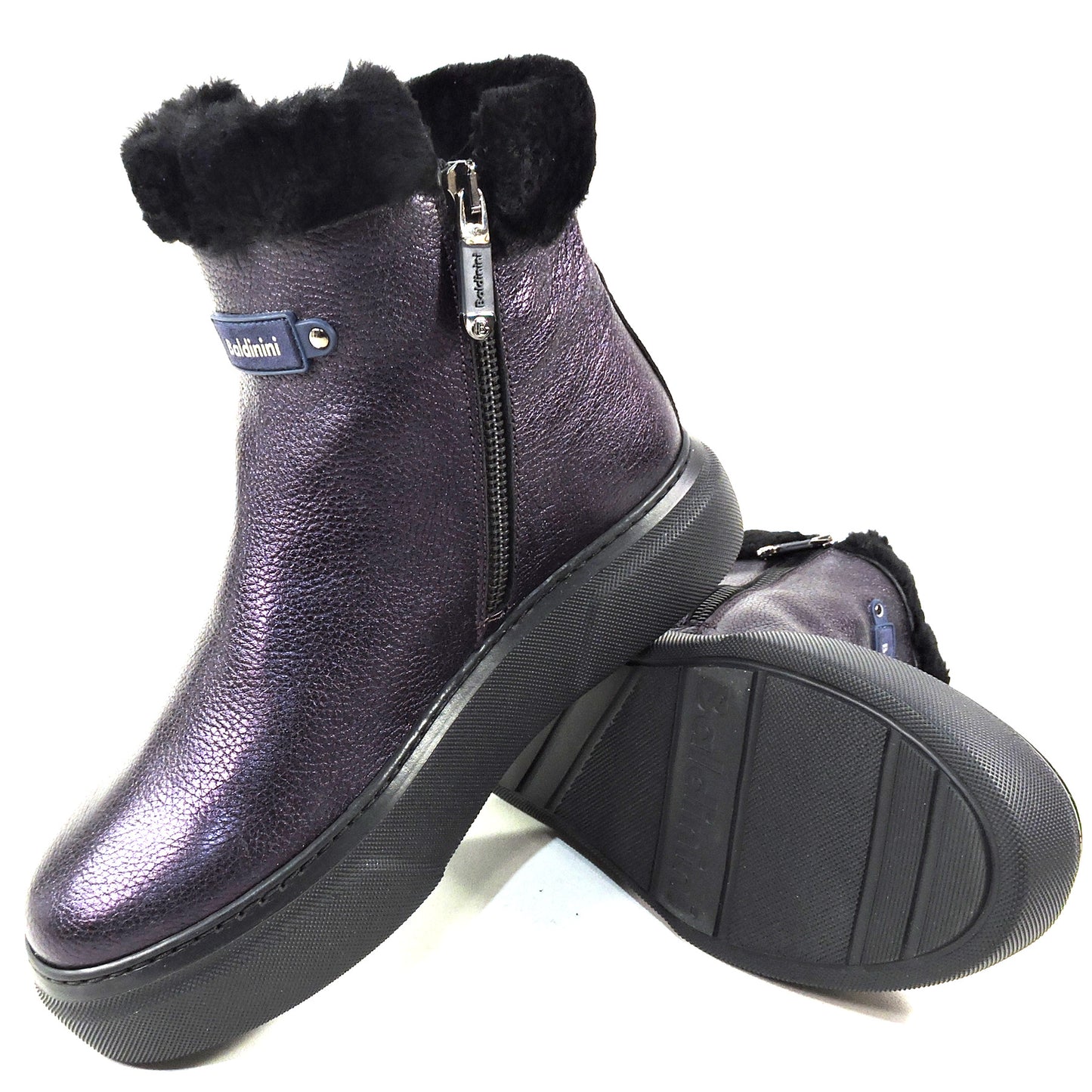 BALDININI 🇮🇹 WOMEN'S PURPLE LEATHER COMFORT WINTER ANKLE BOOTIE