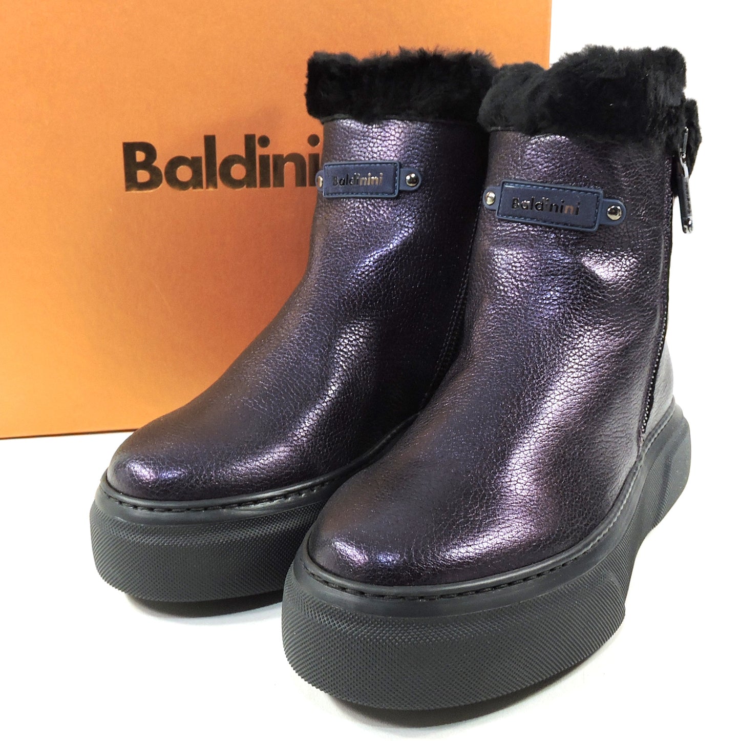 BALDININI 🇮🇹 WOMEN'S PURPLE LEATHER COMFORT WINTER ANKLE BOOTIE