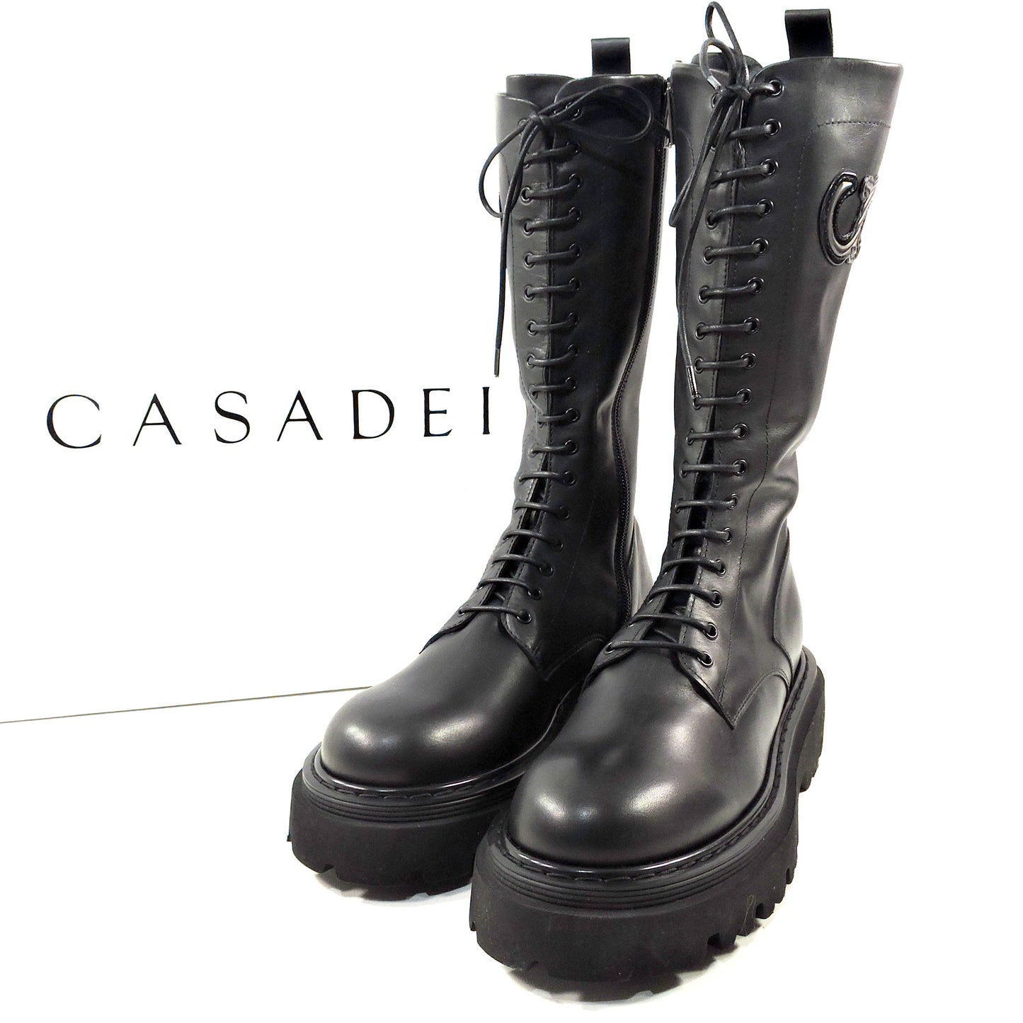 CASADEI 🇮🇹 WOMEN'S BLACK LEATHER COMFORT FASHION BOOTS