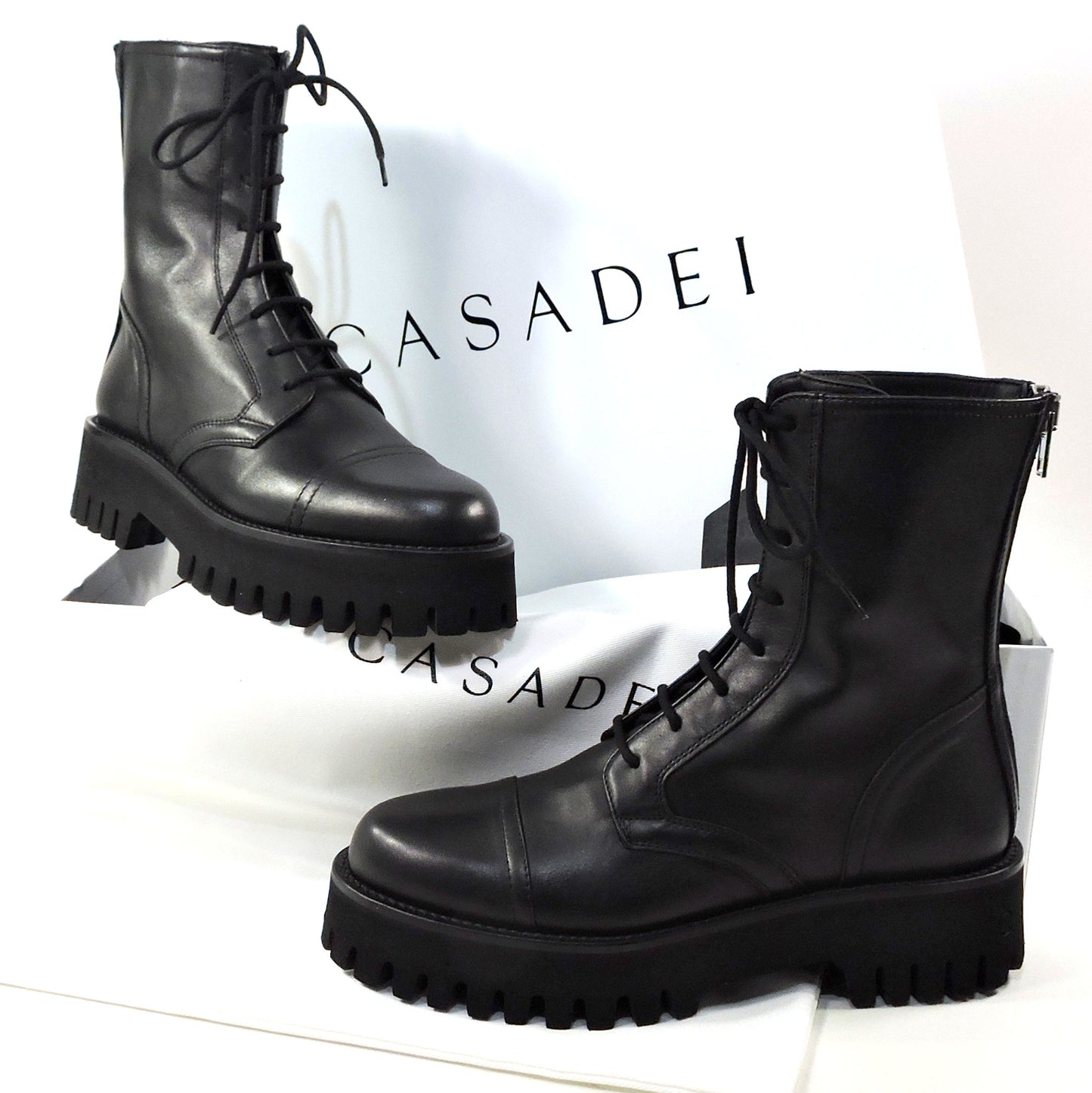CASADEI 🇮🇹 WOMEN'S BLACK SOFT LEATHER WINTER FASHION ANKLE BOOTIE
