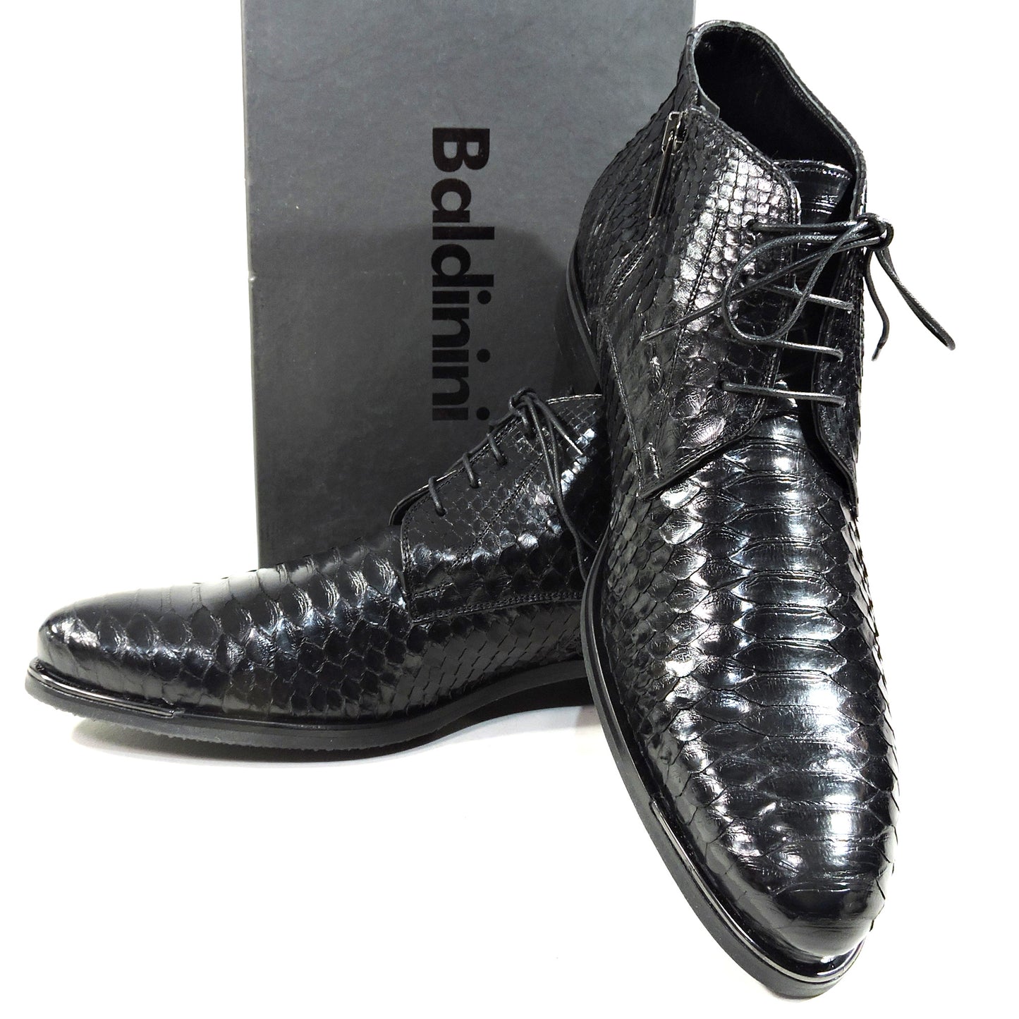 BALDININI š®š¹ MEN'S BLACK REAL PYTHON LEATHER COMFORT WINTER BOOTIE