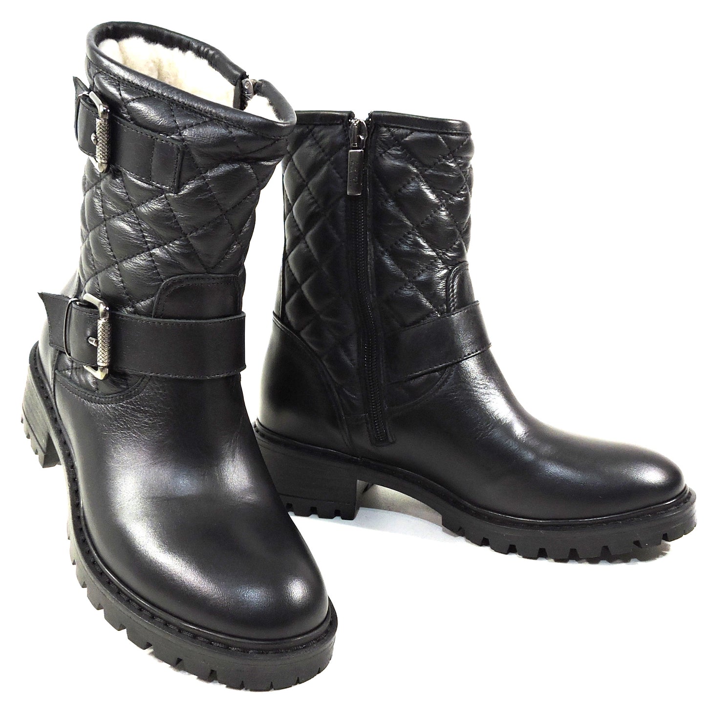 LUIGI TRAINI ๐ฎ๐น WOMEN'S BLACK SOFT LEATHER FUR WINTER BOOTIE