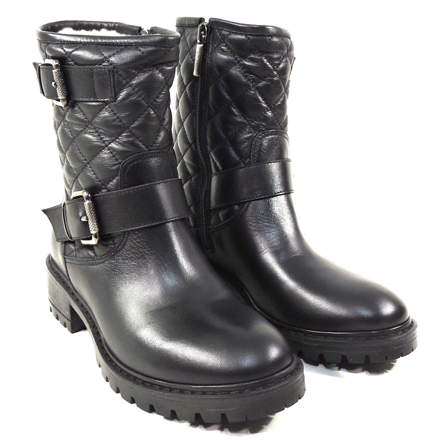 LUIGI TRAINI ๐ฎ๐น WOMEN'S BLACK SOFT LEATHER FUR WINTER BOOTIE