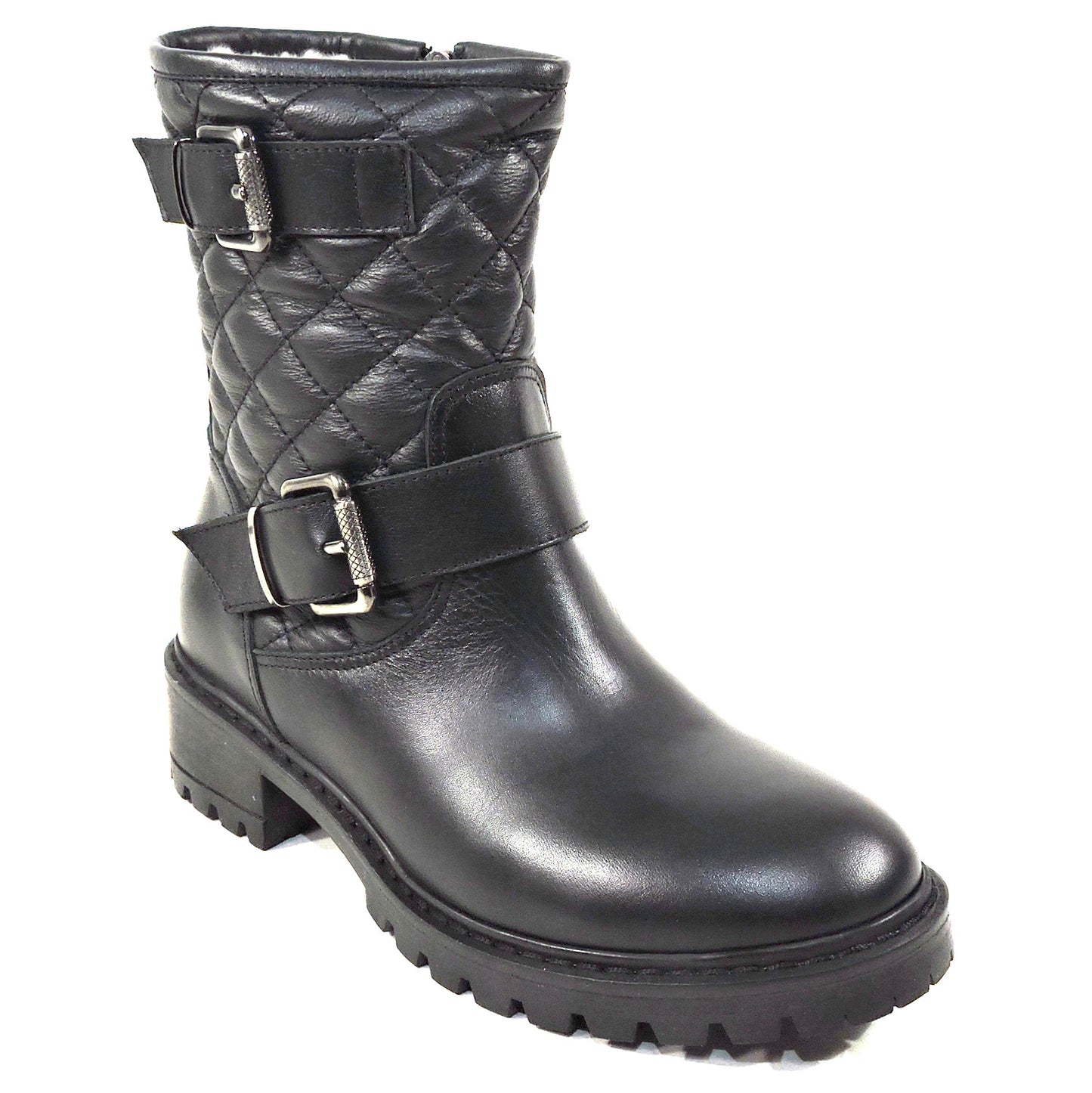 LUIGI TRAINI ๐ฎ๐น WOMEN'S BLACK SOFT LEATHER FUR WINTER BOOTIE