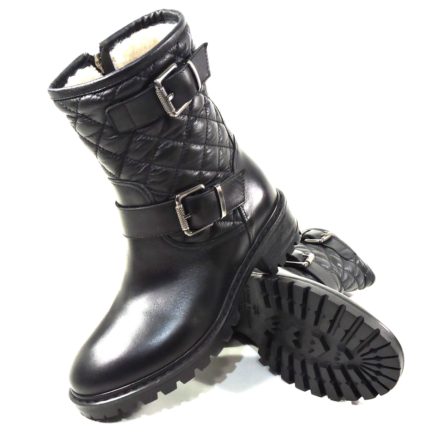 LUIGI TRAINI ๐ฎ๐น WOMEN'S BLACK SOFT LEATHER FUR WINTER BOOTIE