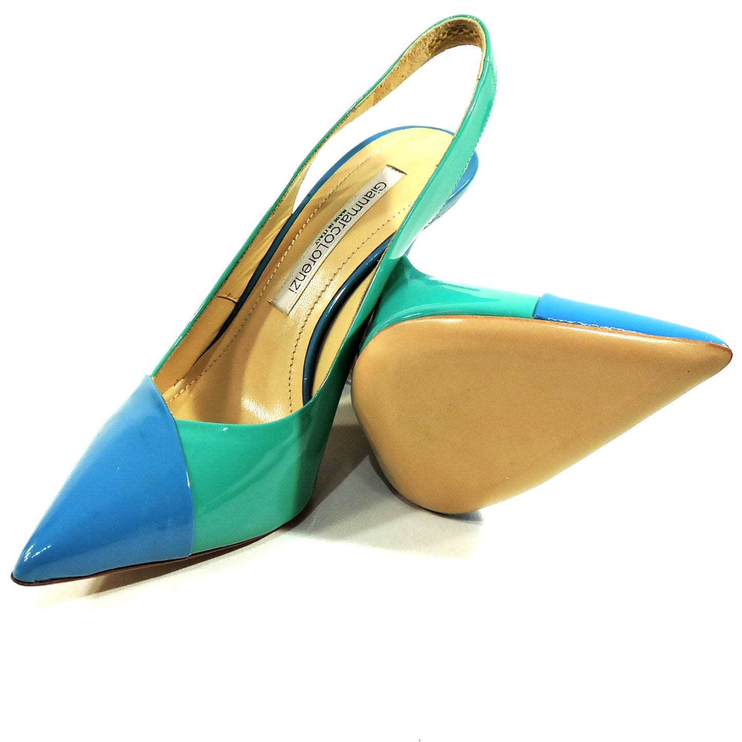 GIANMARCO LORENZI 🇮🇹 WOMEN'S BLUE & GREEN PATENT LEATHER FASHION SANDALS