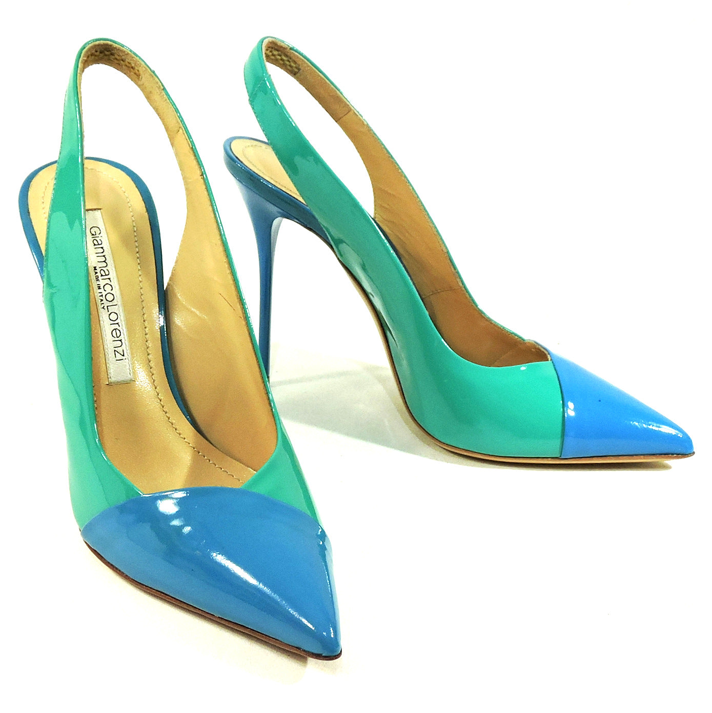 GIANMARCO LORENZI 🇮🇹 WOMEN'S BLUE & GREEN PATENT LEATHER FASHION SANDALS