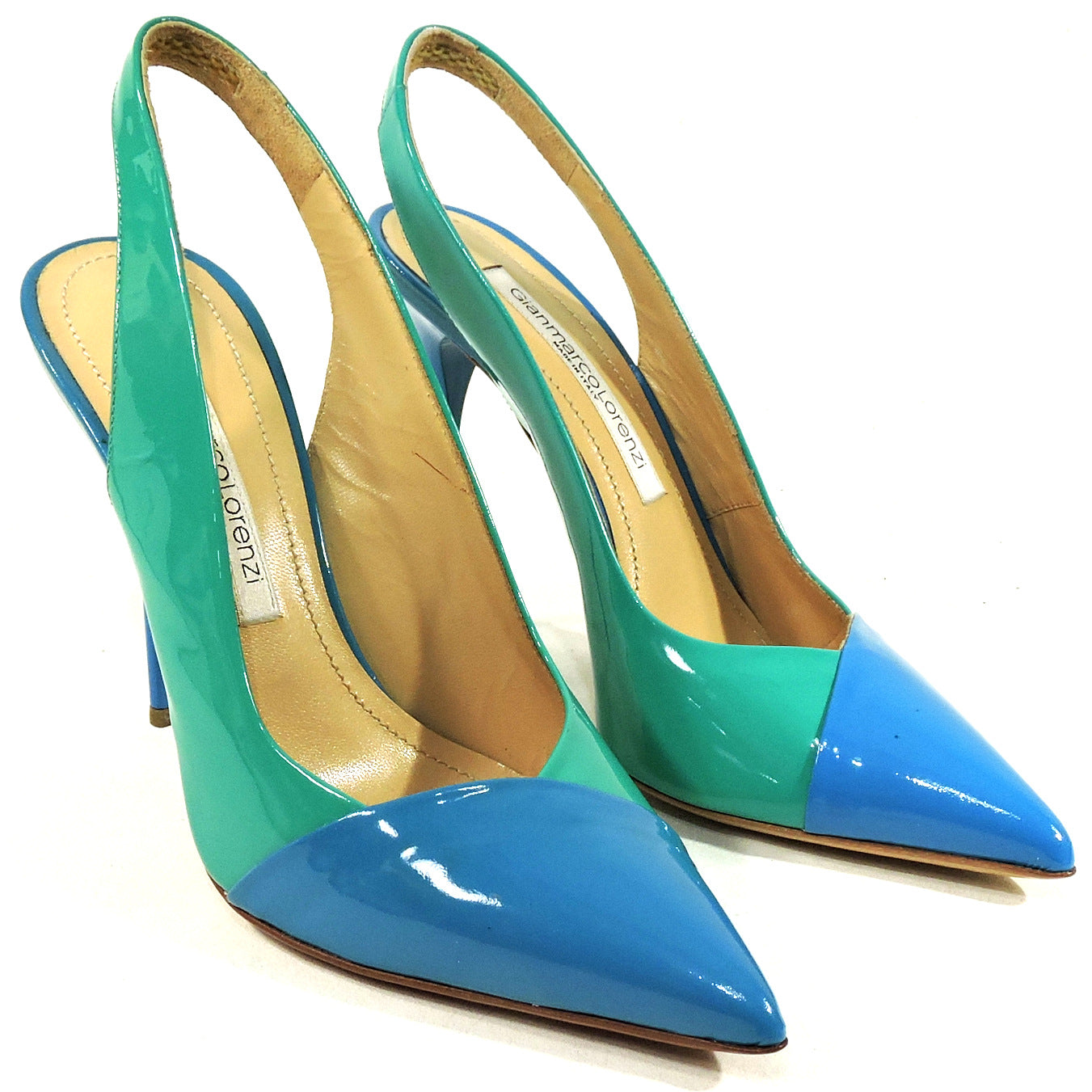 GIANMARCO LORENZI 🇮🇹 WOMEN'S BLUE & GREEN PATENT LEATHER FASHION SANDALS