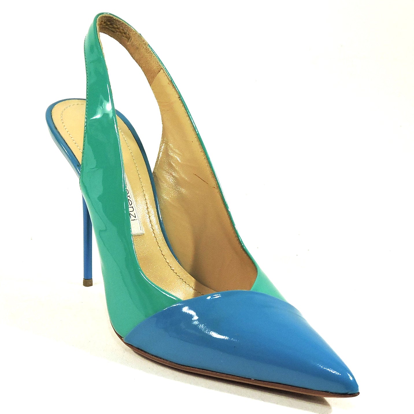 GIANMARCO LORENZI 🇮🇹 WOMEN'S BLUE & GREEN PATENT LEATHER FASHION SANDALS