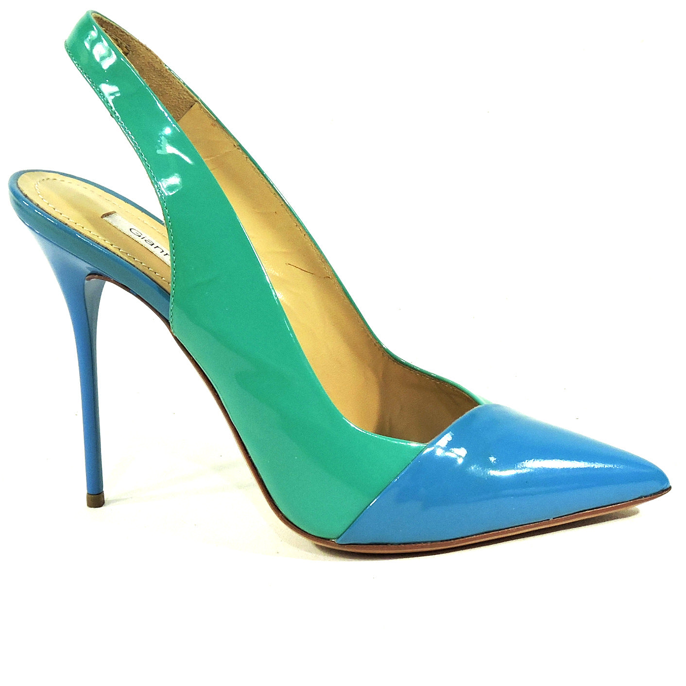 GIANMARCO LORENZI 🇮🇹 WOMEN'S BLUE & GREEN PATENT LEATHER FASHION SANDALS