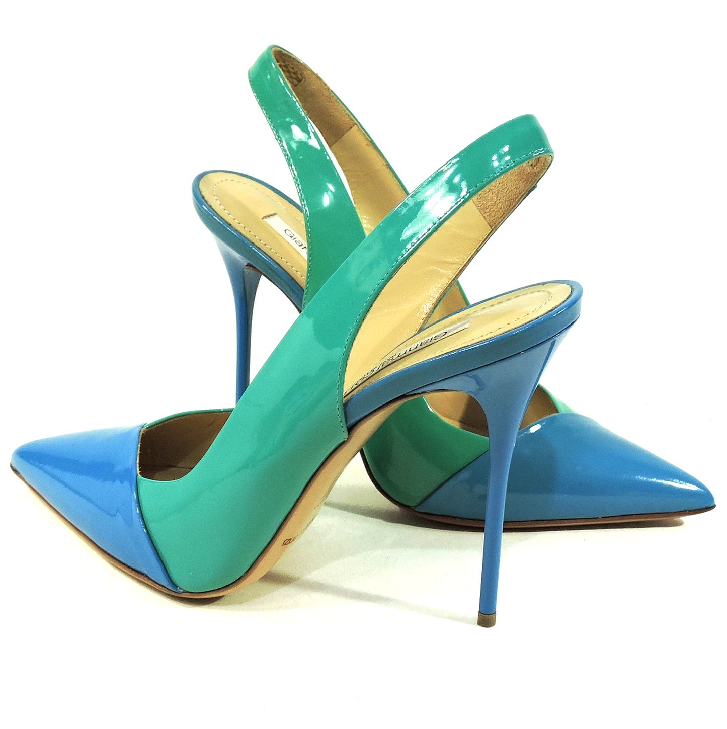 GIANMARCO LORENZI 🇮🇹 WOMEN'S BLUE & GREEN PATENT LEATHER FASHION SANDALS