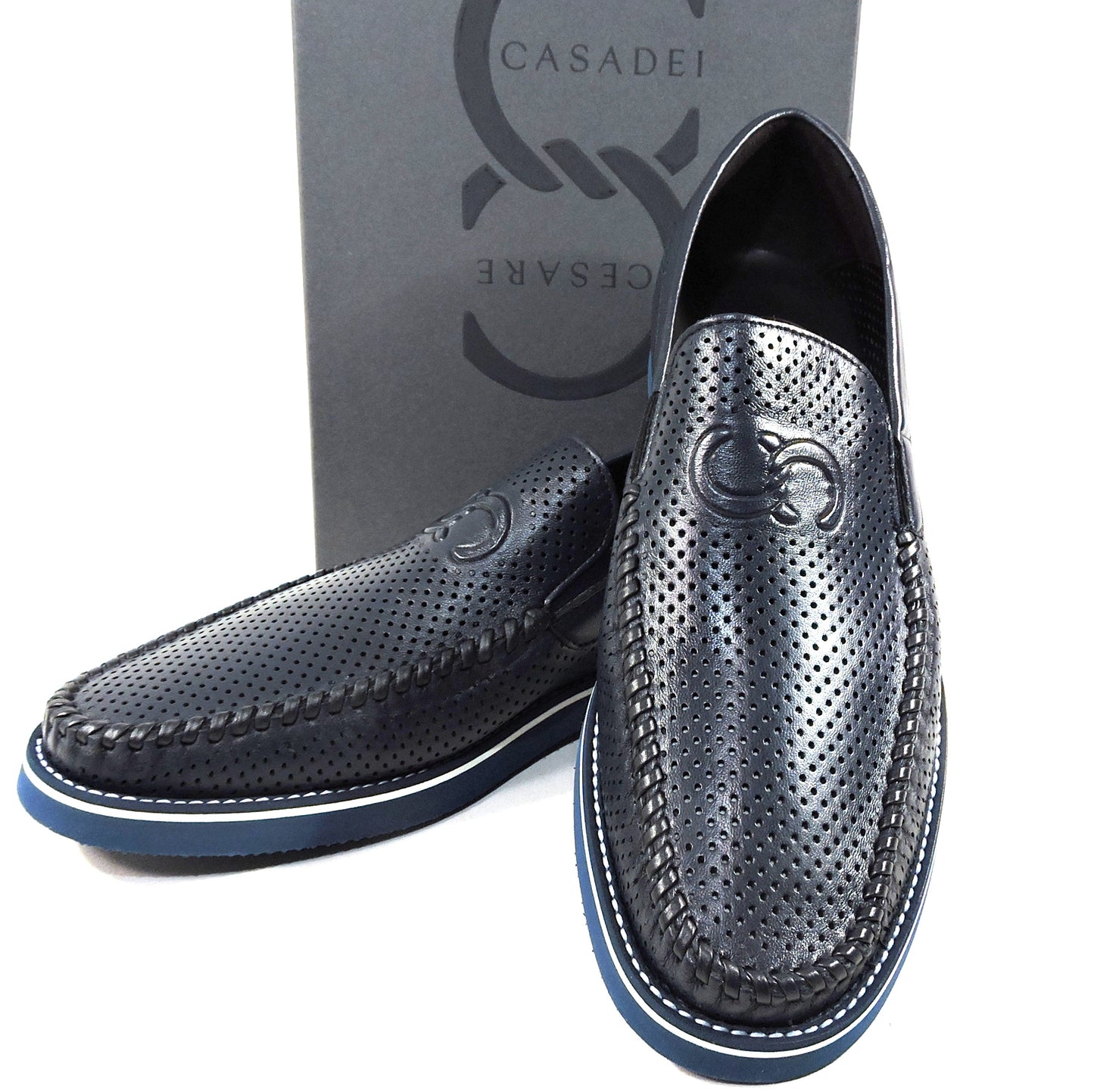 CASADEI ๐ฎ๐น MEN'S BLUE SOFT LEATHER COMFORT SUMMER LOAFERS